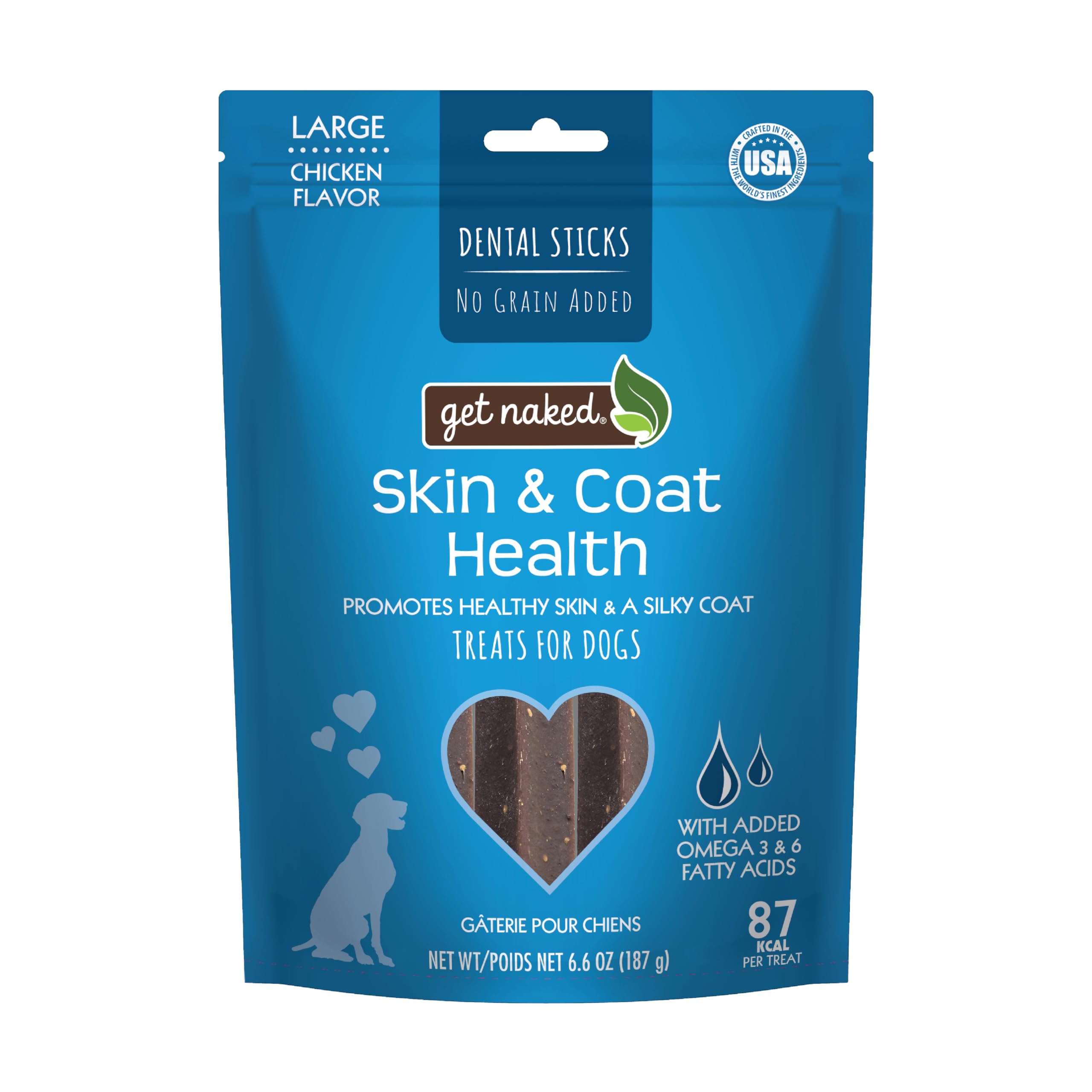 Get Naked Grain Free 1 Pouch 6.6 Oz Skin & Coat Dental Chew Sticks, Large