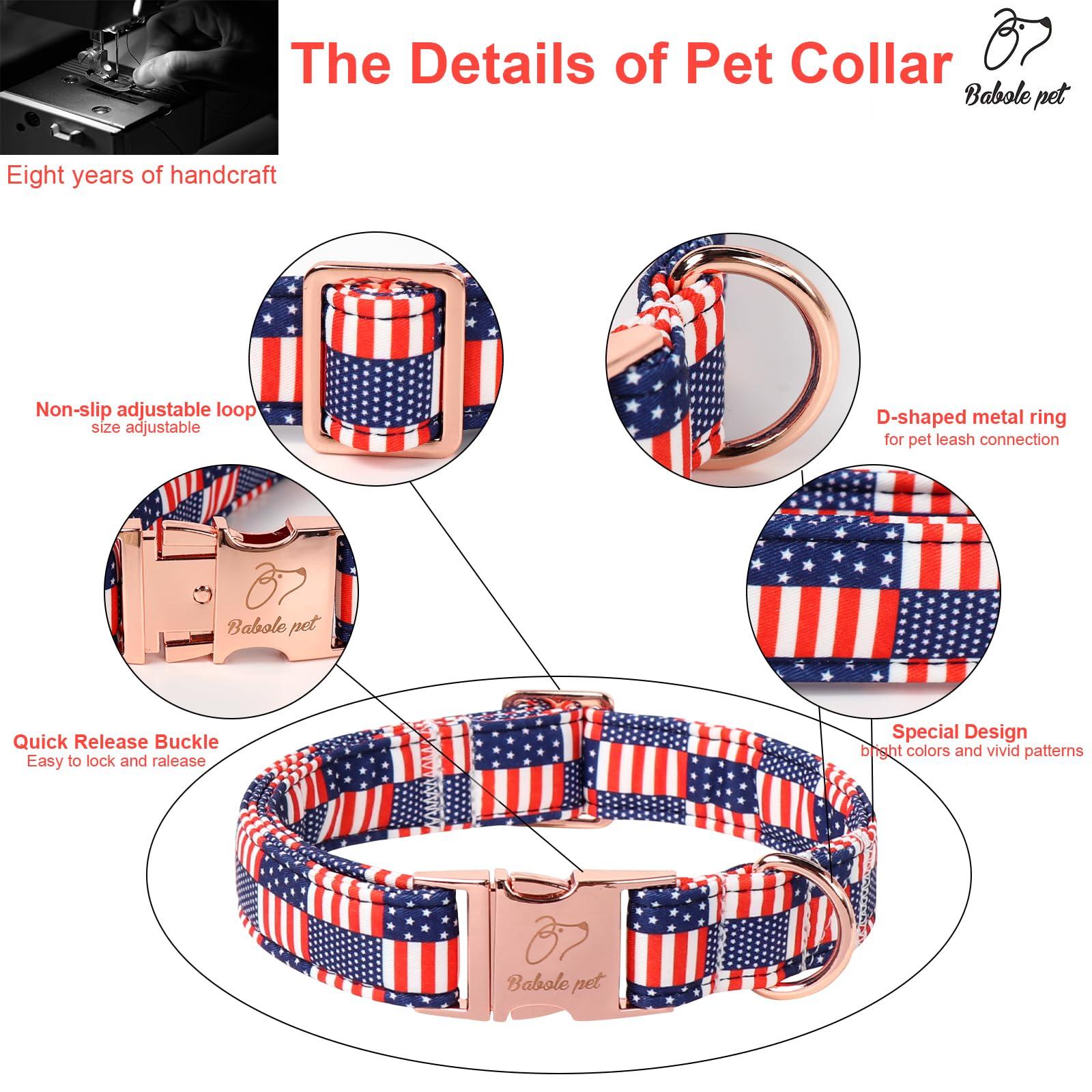 Babole Pet 4Th Of July Dog Collar - Us Flag Patriotic Dog Collars For Medium Dogs, Adjustable Independence Day Stars & Stripes A
