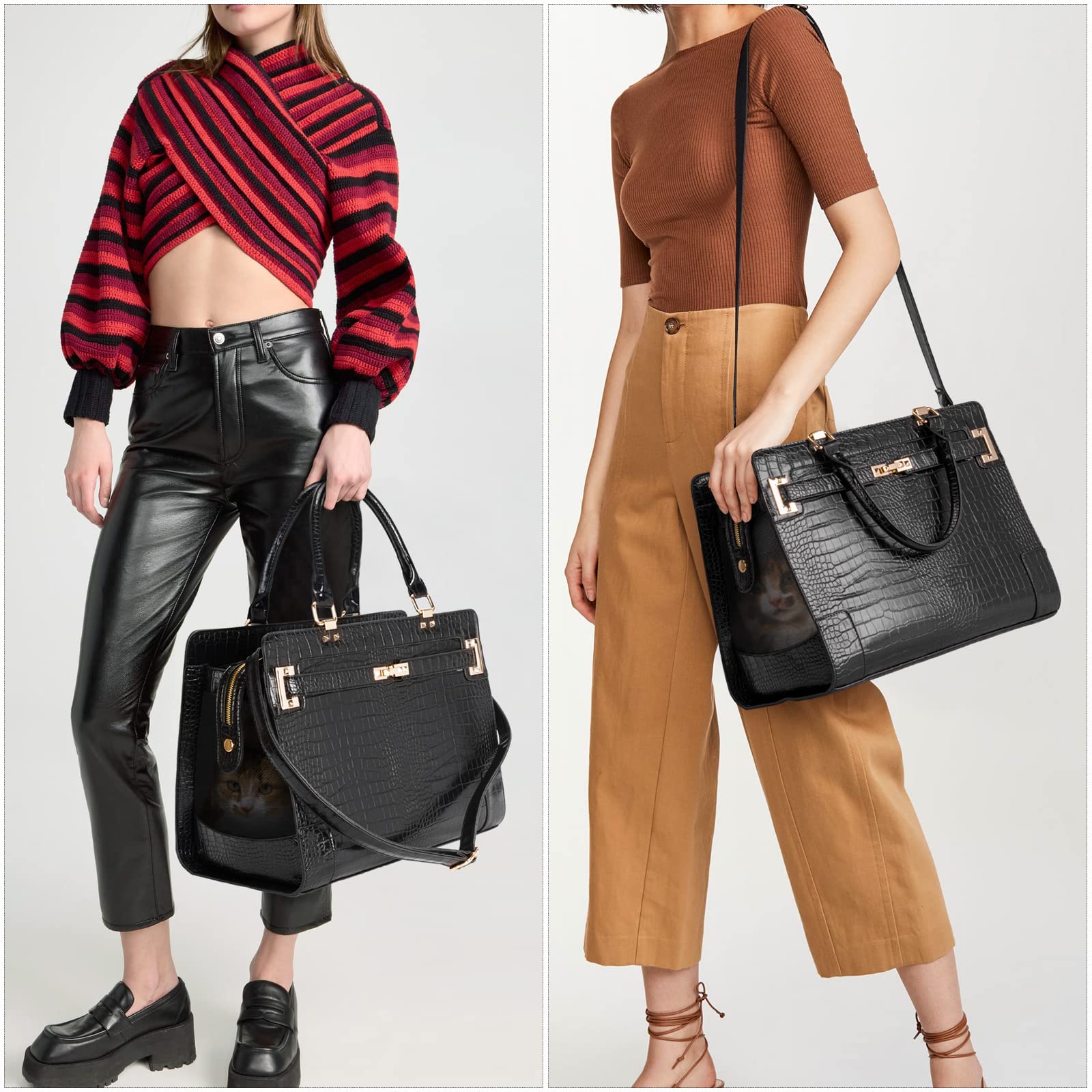 Fashion Pet Carrier Dog Cat Carrier Purse Soft-Sided Leather Handbag Pet Tote Bag For Small Dogs Puppy And Cat Tsa Airline Appro