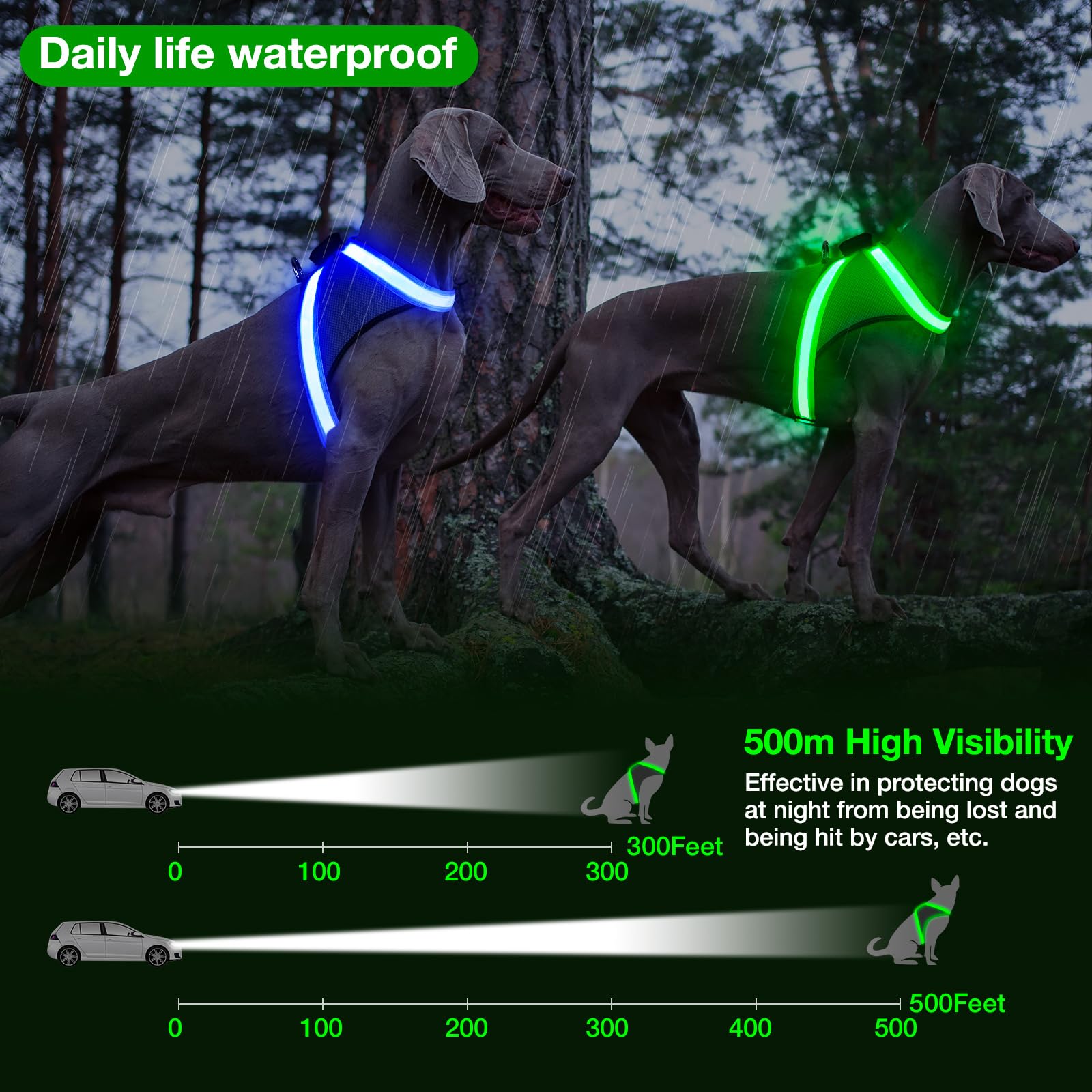 ChalkLit Light Up Dog Harness, No Pull Led Dog Harness Glow-in-The-Dark for Night Walking, USB Rechargeable Lighted Safety Vest
