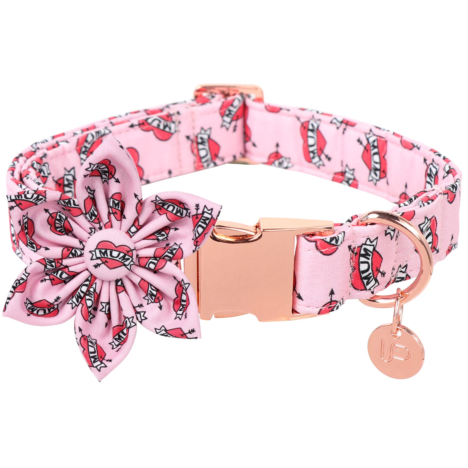 Up Urara Pup Mothers Dog Collar With Flower, Cute Cotton Girl Dog Collar, Adorable Pink Flower Collar For Large Girl Dog, Comfor