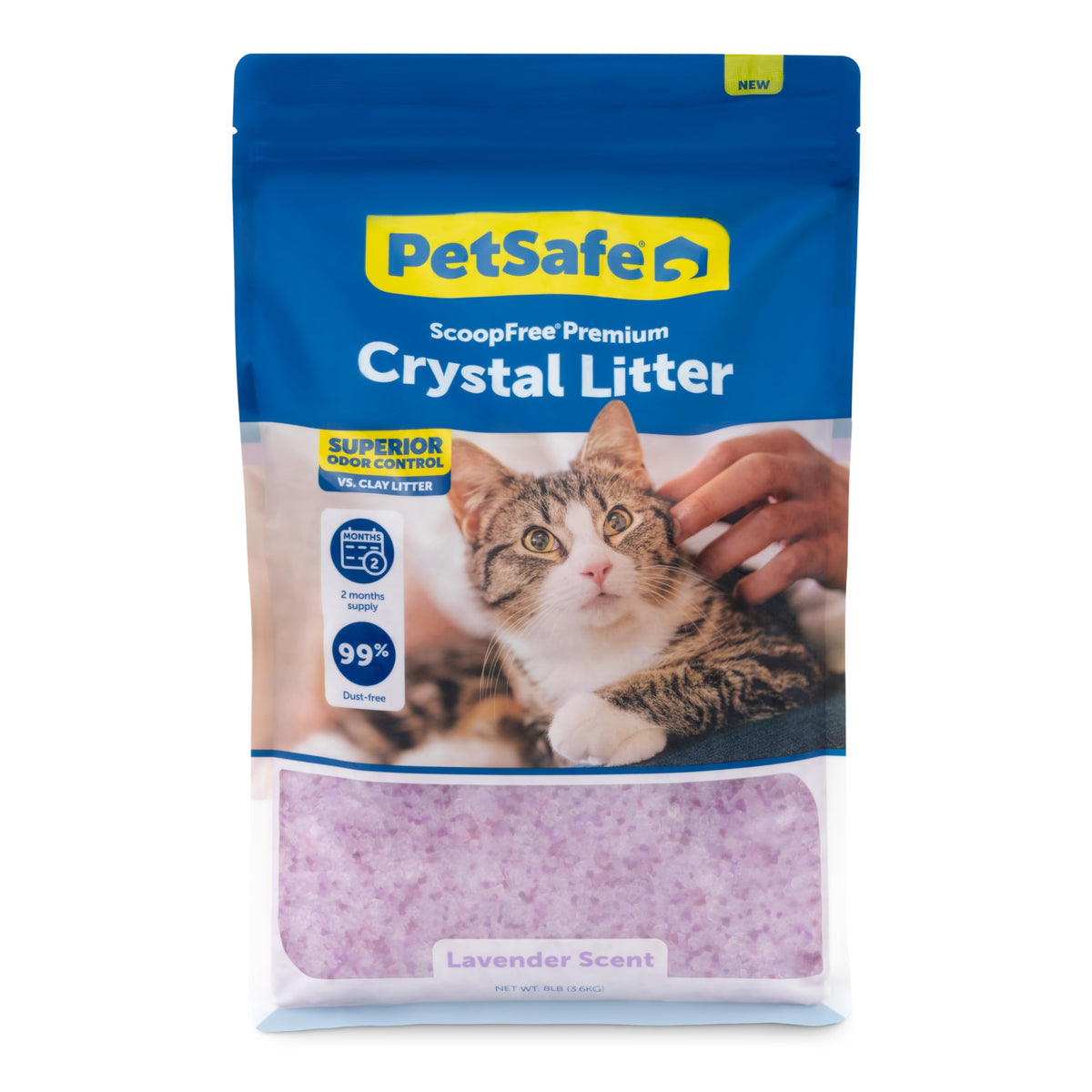 Petsafe Scoopfree Premium Lavender Scent Crystal Cat Litter, Superior Odor Control, Absorbs 5X Faster, Low Tracking For Less Mess, Lasts Up To 2 Months, Lightly Scented (8 Lb Bag)
