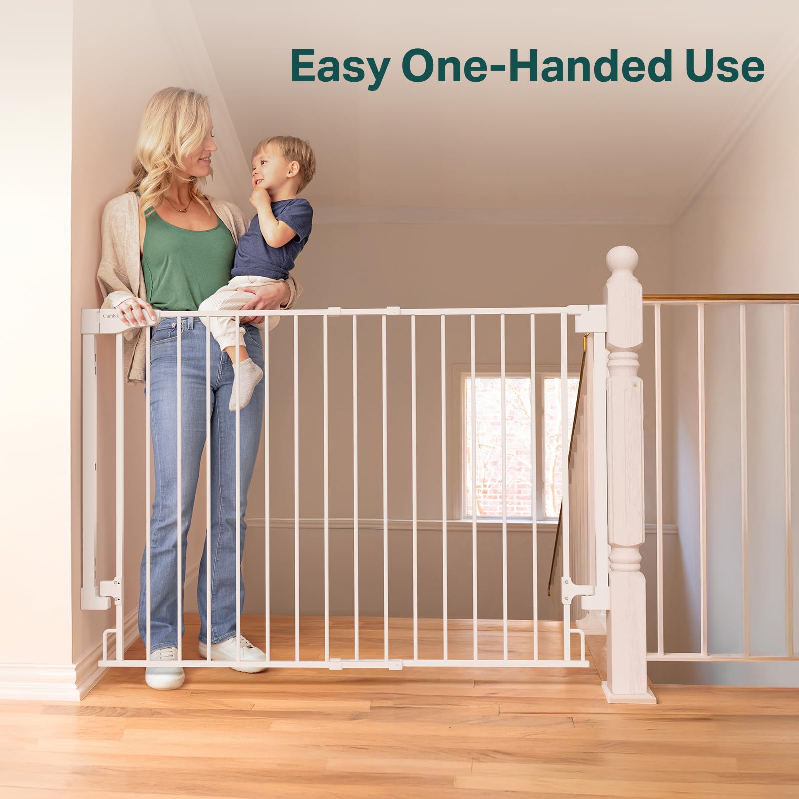 Cumbor 34 Extra Tall Baby Gate for Stairs, Wall-Mounted (Drill Required), Expandable 31.6-48 No Bottom Bar Dog Gate Indoor for L