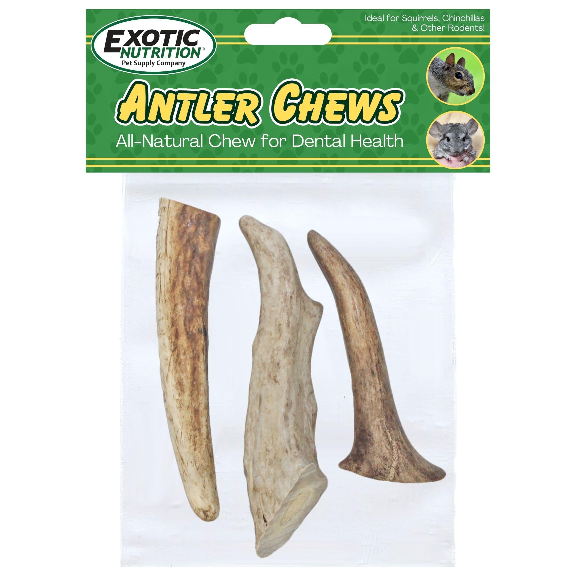 Exotic Nutrition Antler Chews - Safe Small Animal Chew - Natural Source Of Healthy Minerals - Chinchilla, Hamster, Degu, Prairie