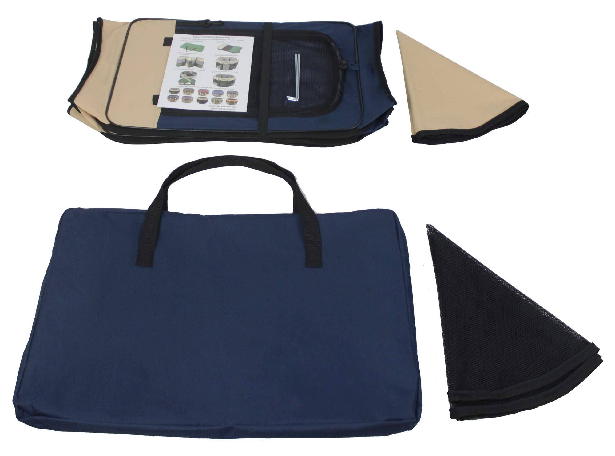 Elitefield 2-Door Soft Pet Playpen (2 Year Warranty), Exercise Pen, Multiple Sizes And Colors Available For Dogs, Cats And Other Pets (30' X 30' X 20'H, Beige+Navy Blue)