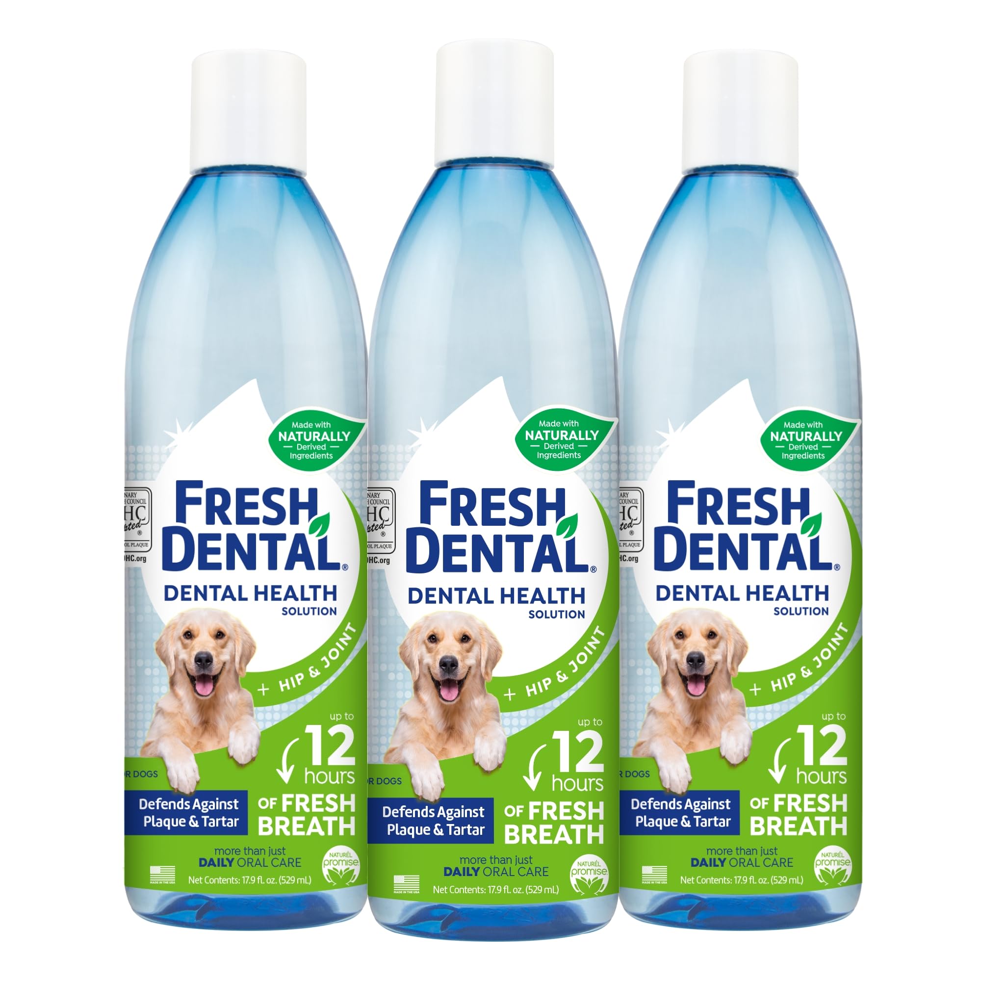 Naturel Promise Fresh Dental Hip & Joint Water Additive Dog Breath Freshener for Dogs, 17.9oz Bottle - 3 Pack