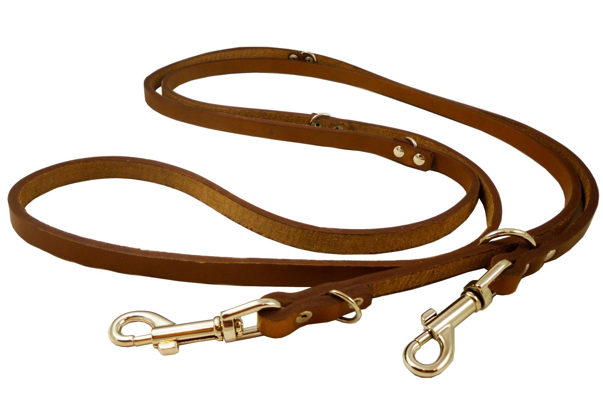 Dogs My Love 6-Way European Multifunctional Leather Dog Leash, Adjustable Schutzhund Lead Brown 41'-78' Long, 1/2' Wide (12 Mm)