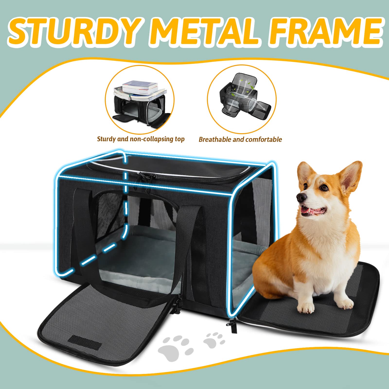 Petskd Pet Carrier 17X11X10.5 Delta American United Airline Approved, Pet Travel Carrier Bag For Small Cats And Dogs, Cat Soft Sided Carrier With Safety Lock Zippers, 5-Sided Breathable Mesh(Grey)