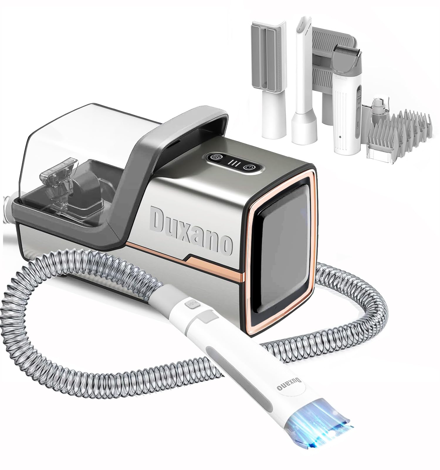 Duxano Dog Grooming Kit, Multi-Functional Hair Trimmer & Vacuum, 15Kpa Powerful Suction, Stainless Steel, Low Noise, Adjustable 