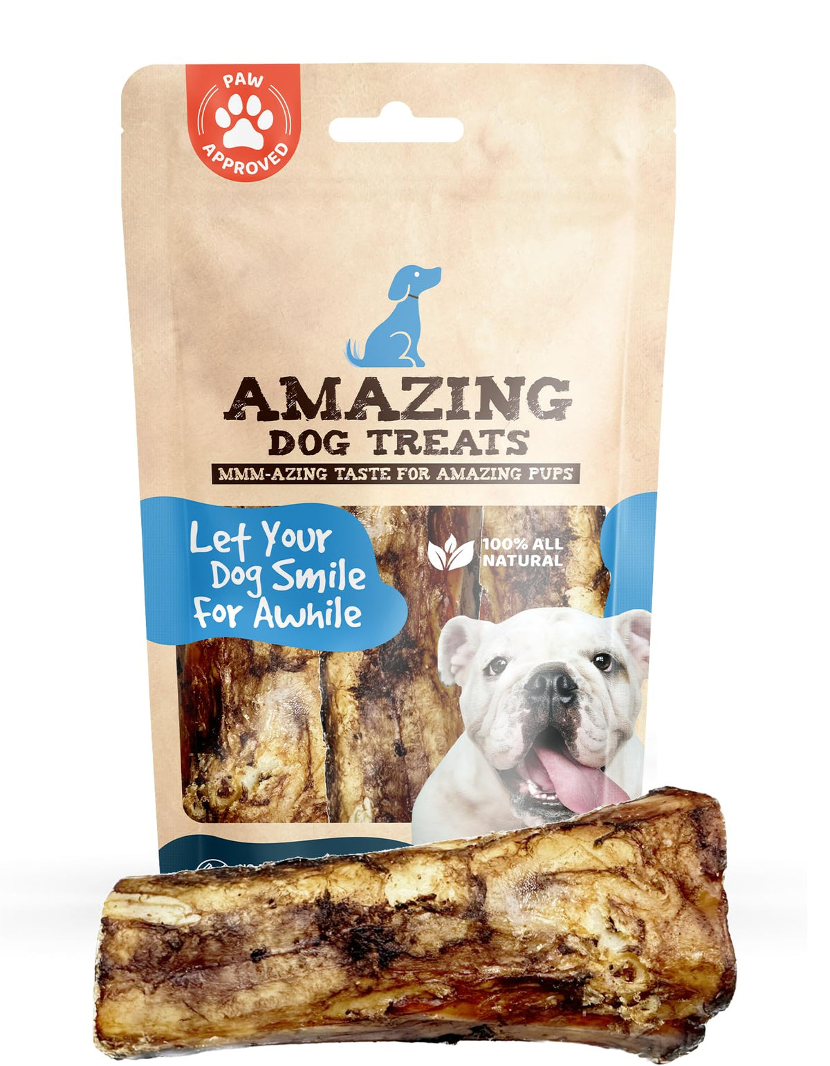 Amazing Dog Treats - 5-6 Inch Meaty Beef Marrow Bones (4 Count) - Best Bones For Dogs - Long Lasting Dog Chew Bones - Filled Marrow Dog Bone