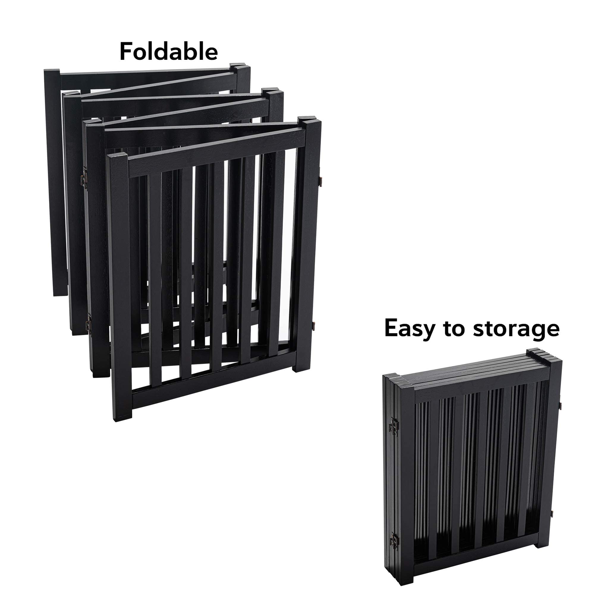 Lzrs 6-Panel Extra-Wide Freestanding Wooden Dog Gate ?24?igh Foldable Safety Pet Barrier For Doorways, Hallways, Kitchens, And Long Staircases, Durable Design Fit Small To Medium Dogs, Black