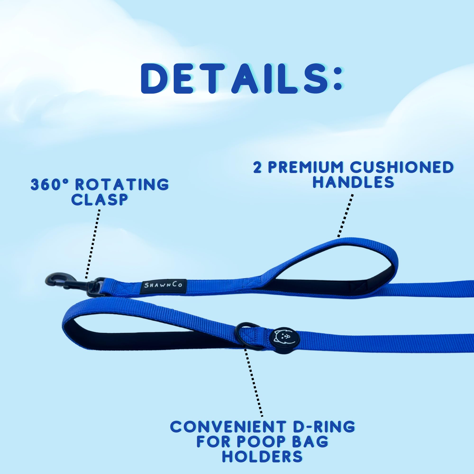 Shawnco Dream Walk Dog Leash- Premium, Nylon Pet Leash With Soft Neoprene Handle For Small, Medium And Large Dogs (Midnight, M/L