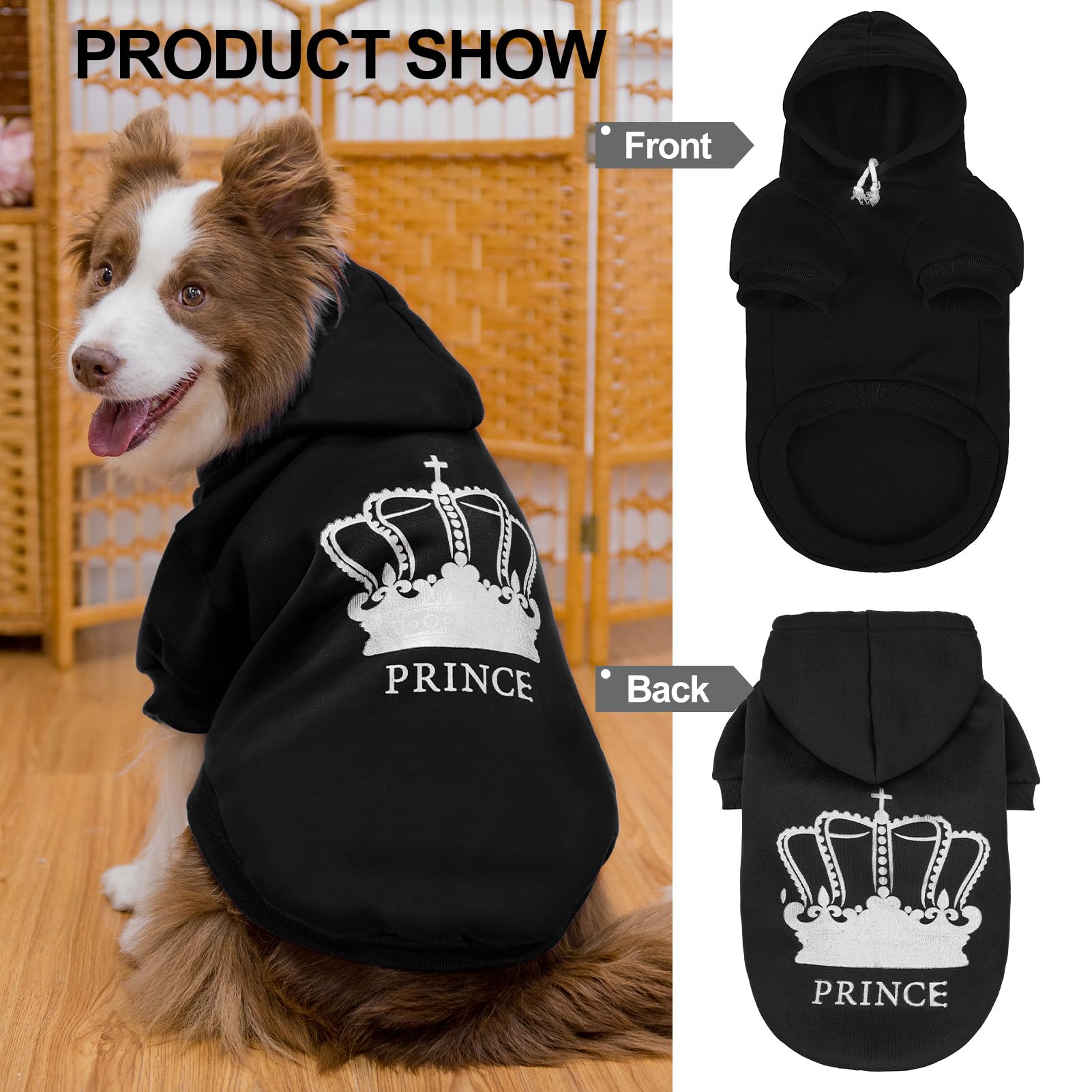 Expawlorer Prince Dog Hoodie For Boys - Hooded Sweater With Leash Hole, Cold Weather Clothes, Sweatshirt With Pocket, Pet Warm O