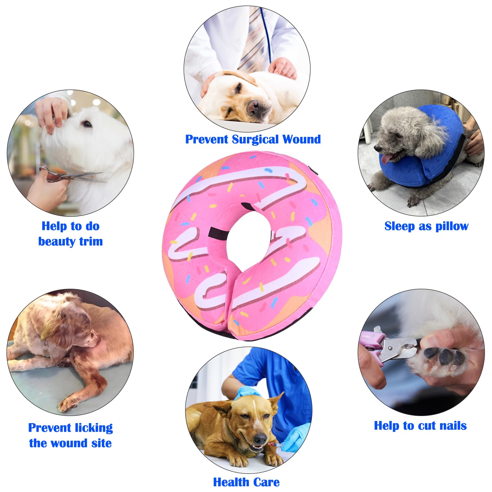 BGGo Inflatable Dog Cone, Donut Collar for After Surgery, Soft Adjustable Blow up E-Collar for Small Medium Large Dogs and Cats