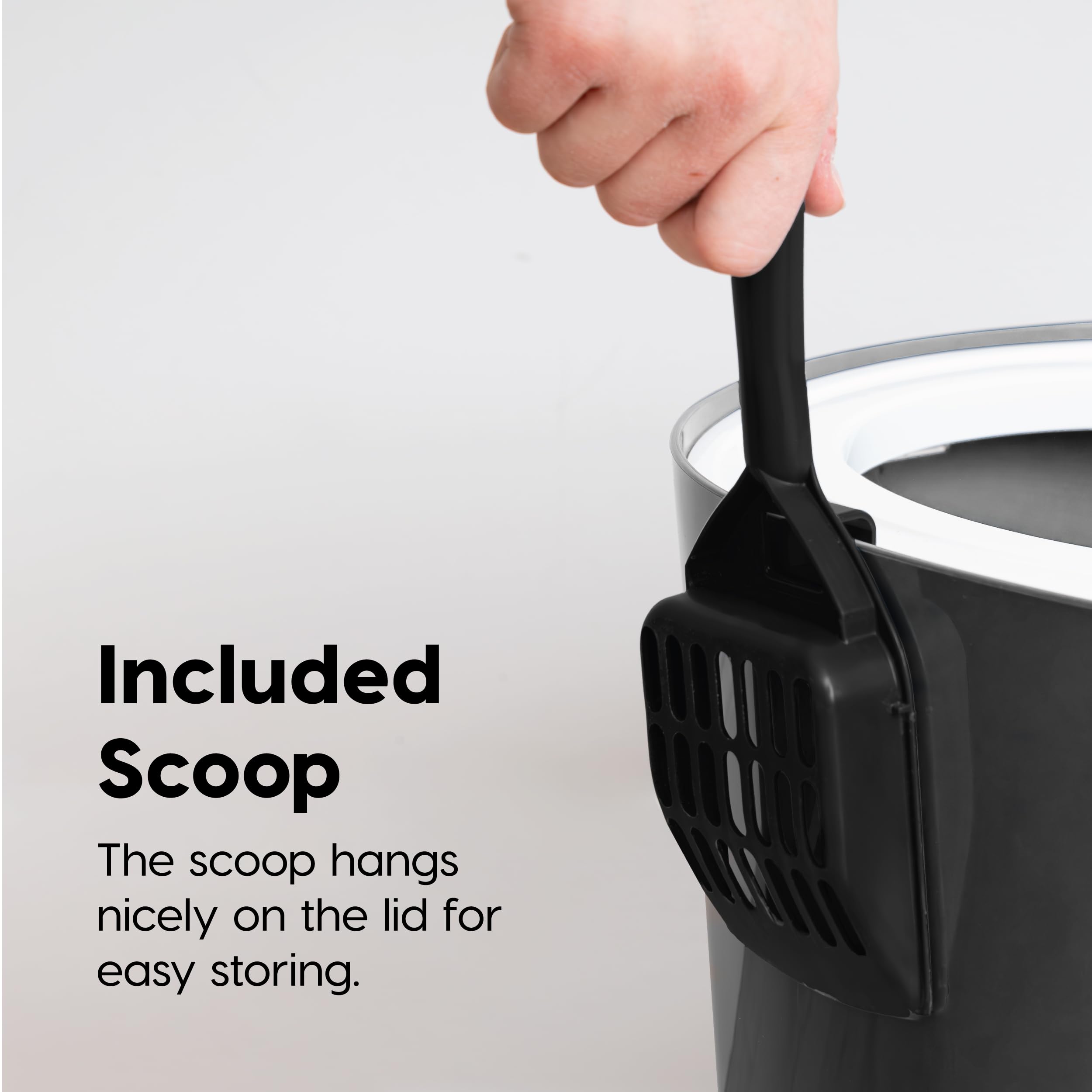 Iris Usa Cat Litter Box, Top Entry Litter Box With Scoop, Stylish Round Cat Litter Box Enclosure, Kitty Litter Box, Dark Gray/White