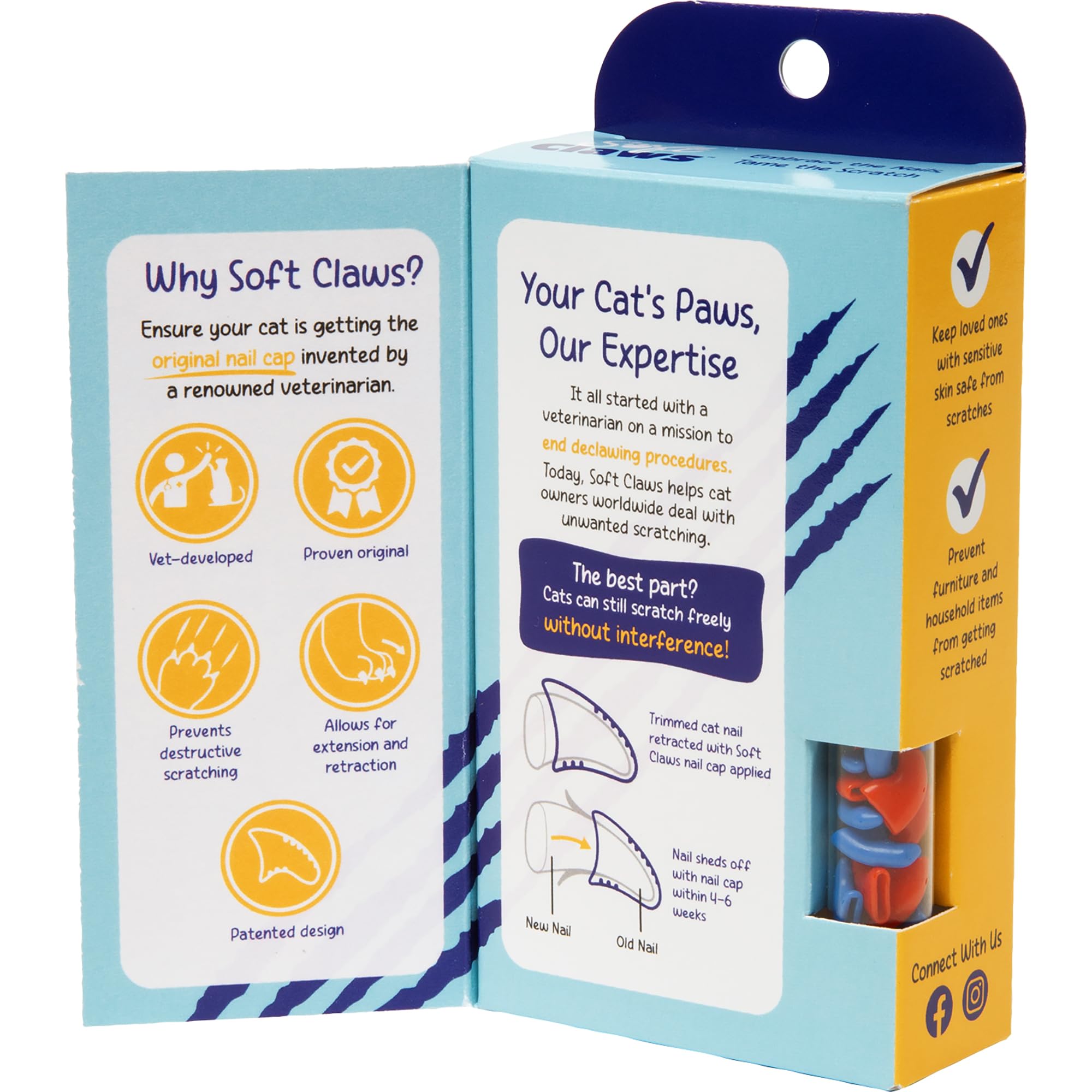 Soft Claws Safe Scratch-Free Solution for Cats - CLS (Cleat Lock System), Size: Large, Color: Summer (Blue & Red)