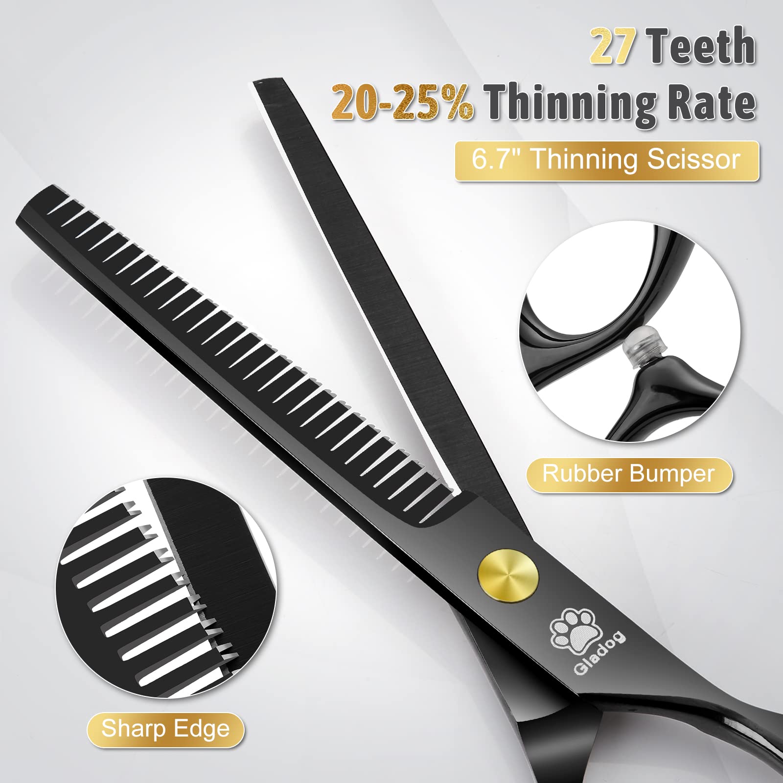 Dog Grooming Scissors Kit With Safety Round Tips, Gladog Professional 5 In 1 Grooming Scissors For Dog