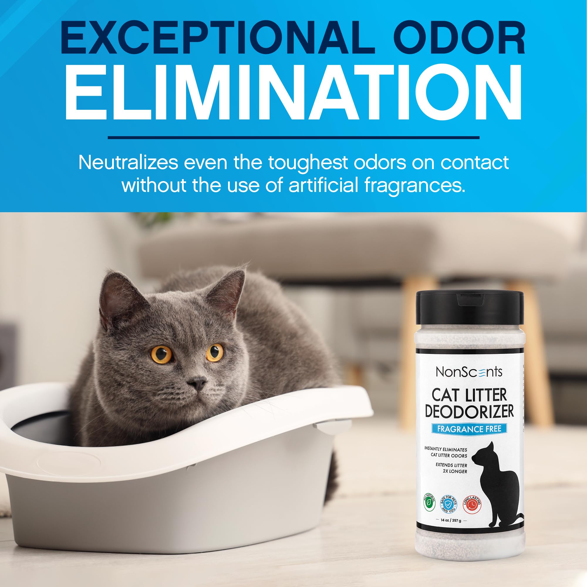 Nonscents Cat Litter Deodorizer - Litter Box Odor Eliminator - Less Scooping Extends Kitty Litter Lifespan - Fragrance-Free Formula Eliminates Unpleasant Cat Odors - Fresh Scent Litter Pans (2-Pack)