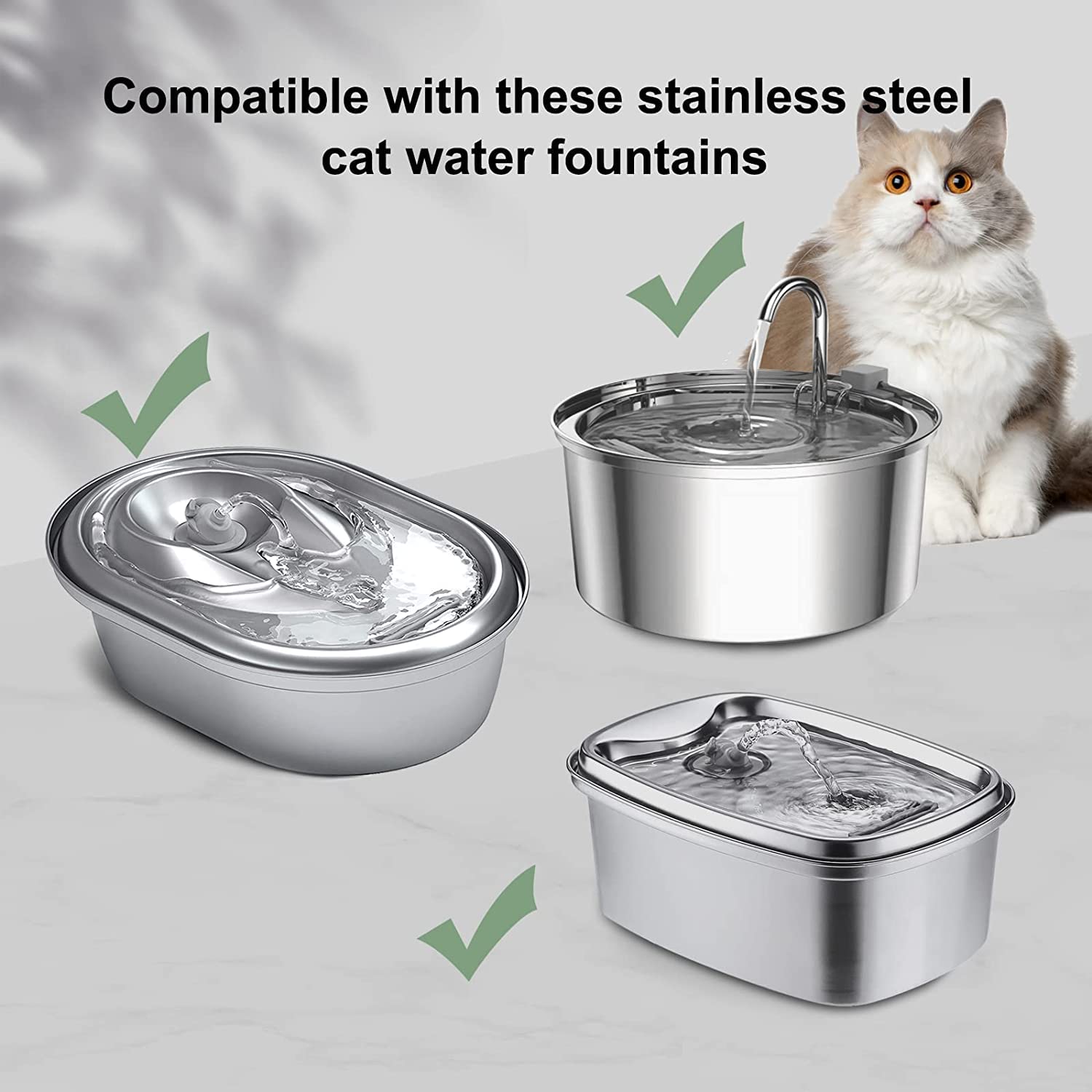 Cat Water Fountain Filters, Compatible With Stainless Steel Pet Fountain 8 Filters With 8 Sponges Replacement Filters For Cat Fountain (12 Filters& 12 Sponges)