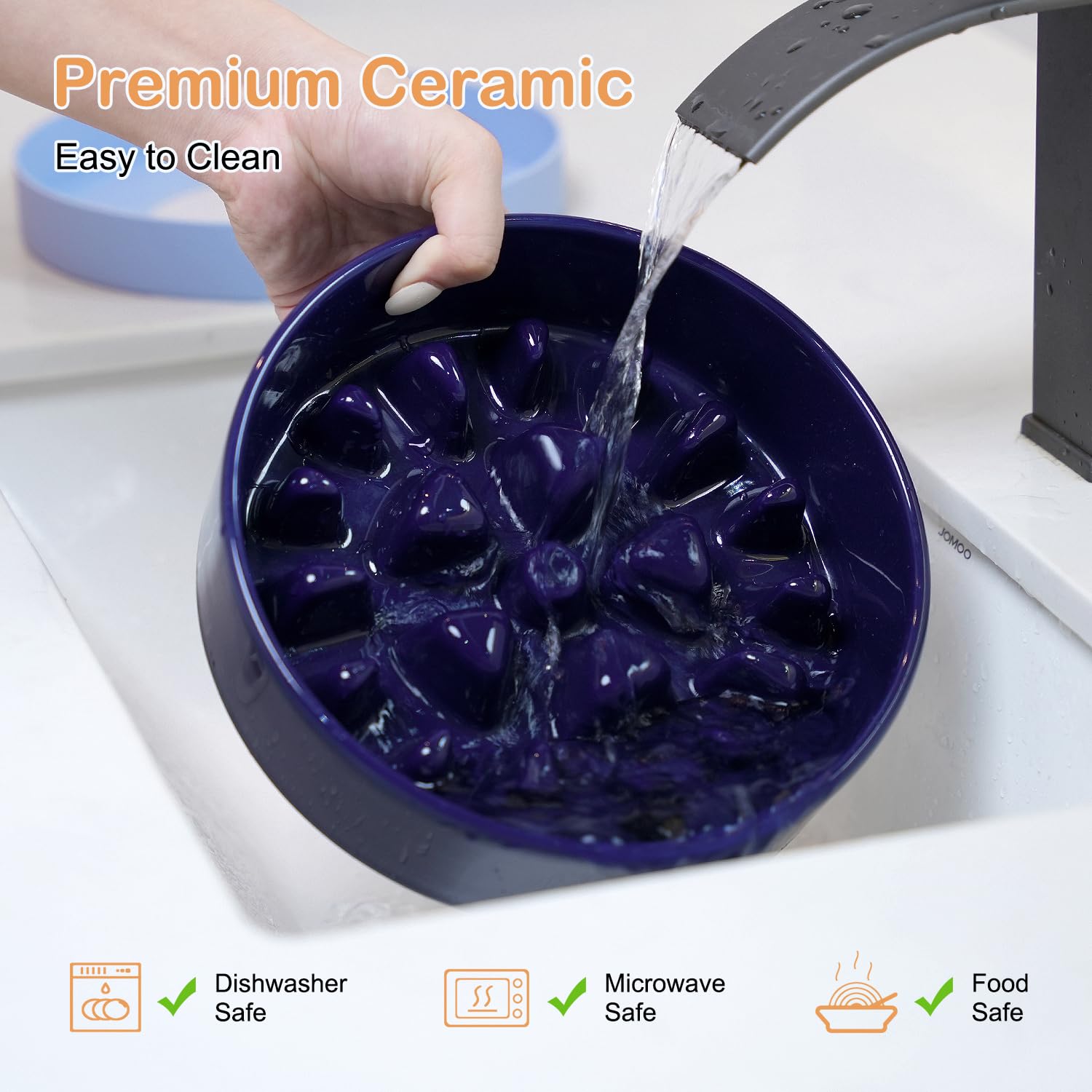 Sted Ceramic Slow Feeder Dog Bowl, Large 9.5 inches, Blue, Puzzle Design for Fast Eaters, Silicone Base