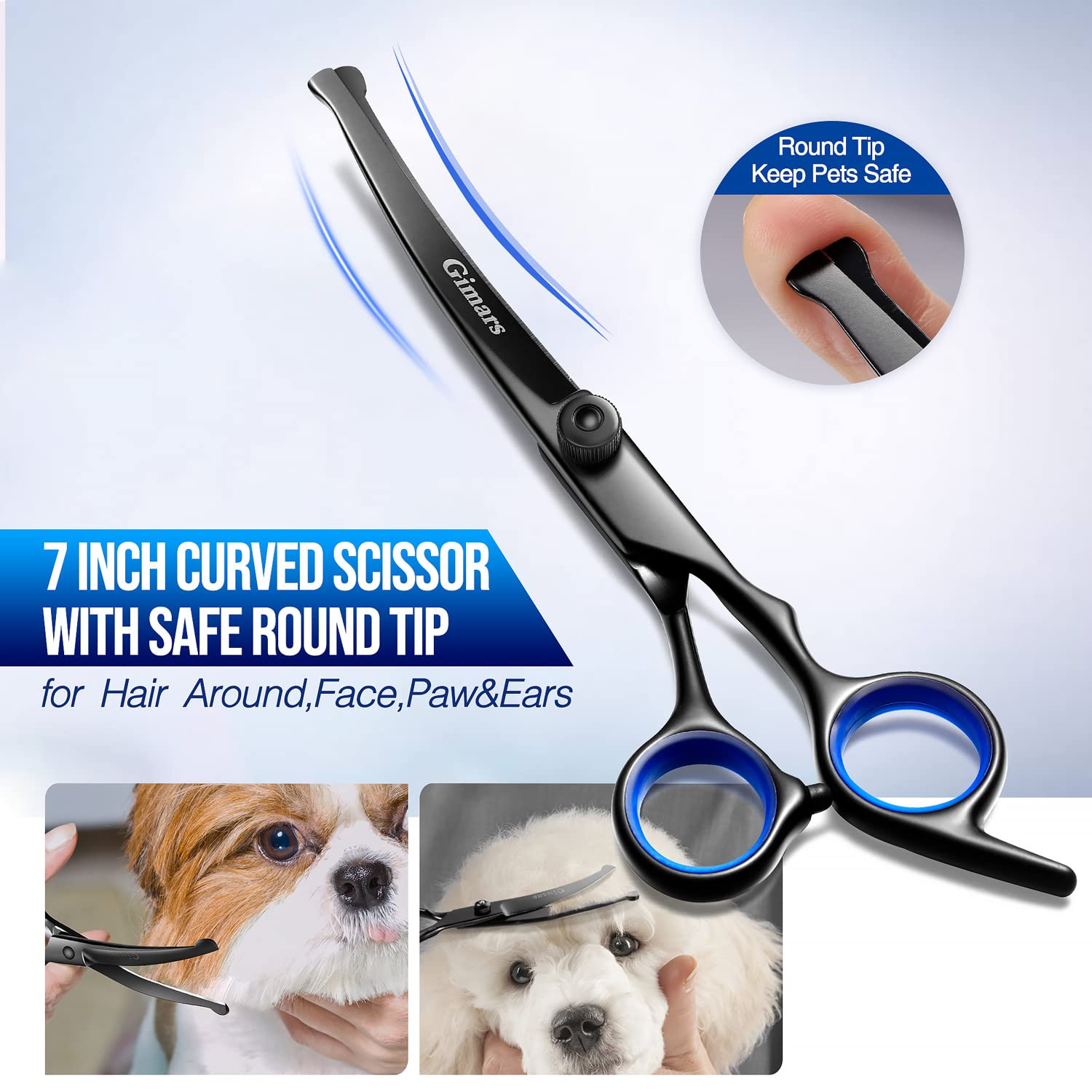 Gimars Professional 5 In 1 Grooming Scissors For Dogs 4Cr With Safety Round Tip, Heavy Duty Titanium Coated Straight & Thinning