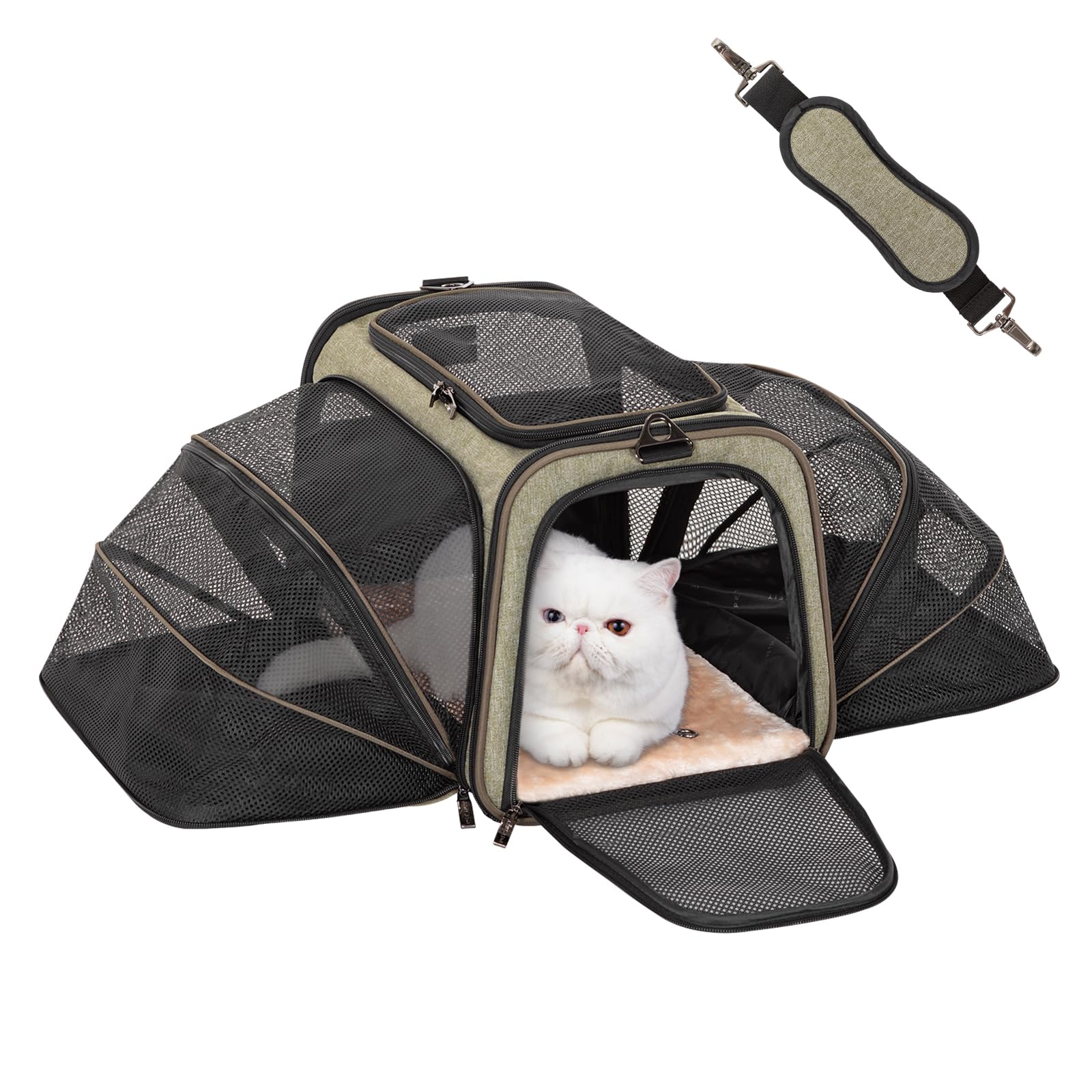 Petsfit Expandable Cat Dog Carrier Airline Approved, 17'' L X 11'' W X 11'' H Soft-Sided Portable Pet Travel Carrier For Kitten,