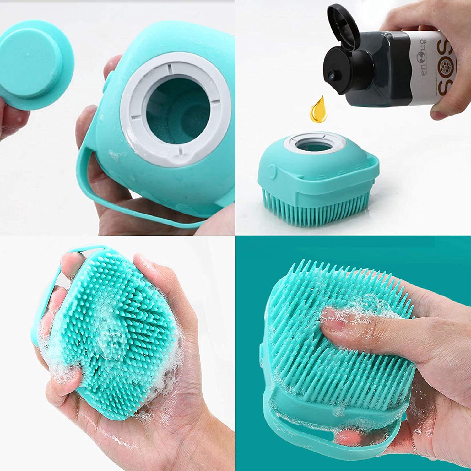 Dog Bath Brush - Misthis Pet Massage Brush Shampoo Dispenser Soft Silicone Brush Rubber Bristle For Dogs And Cats Shower Grooming(Blue)