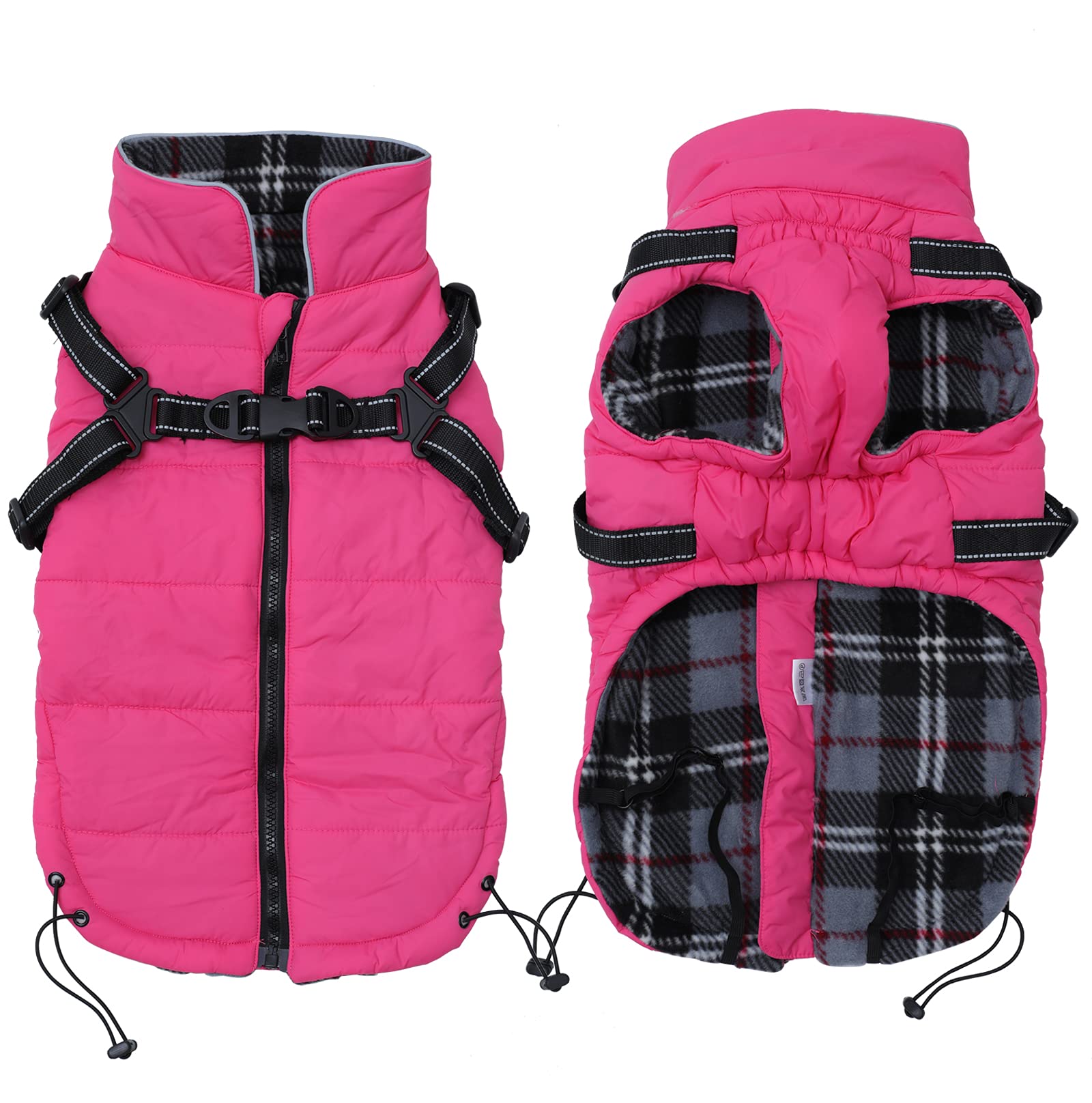 Winter Warm Coat Geyecete Waterproof Dog Jacket with Harness Traction Belt,Pet Outdoor Jacket Autumn and Winter Clothes for Medi