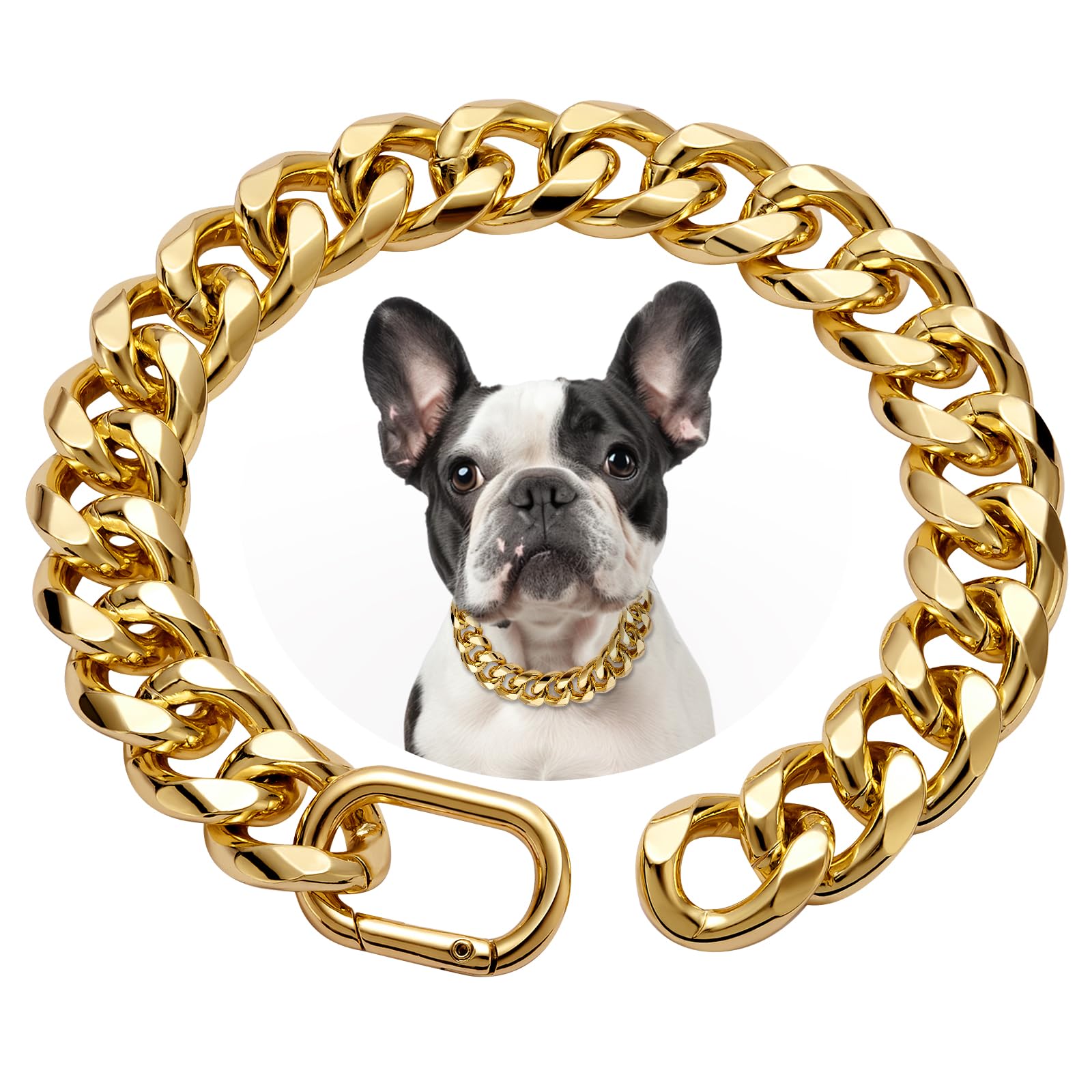 Woofuu 19Mm Heavy Duty Thick Cuban Link Dog Collar,Gold Dog Chain Collar For Small Dogs - 22 Inches Length Dog Necklace Collar