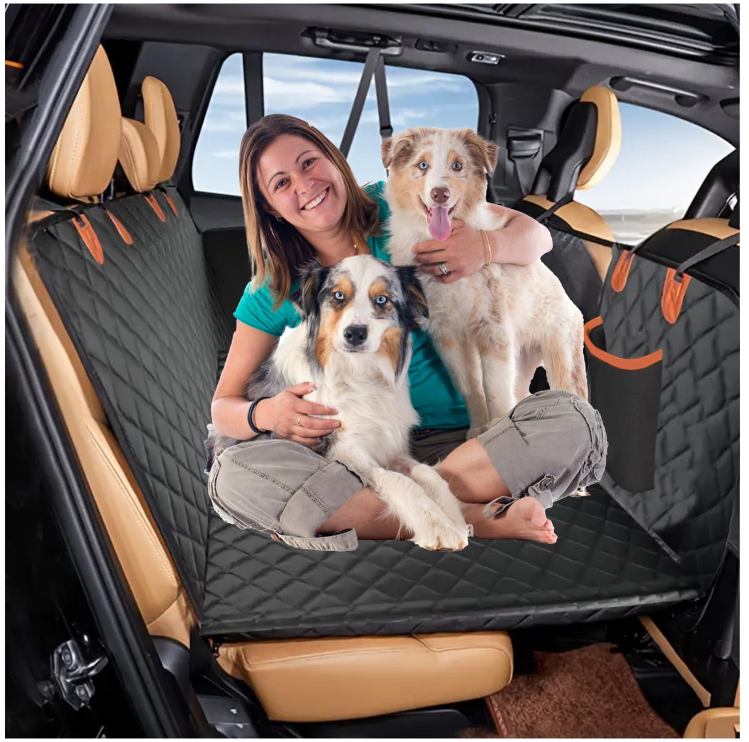 Fifipets Waterproof Dog Car Seat Cover Hard Bottom-Detachable, Back Seat Extender For Dogs-Supports 400Lb, Heavy Duty Scratch Pr
