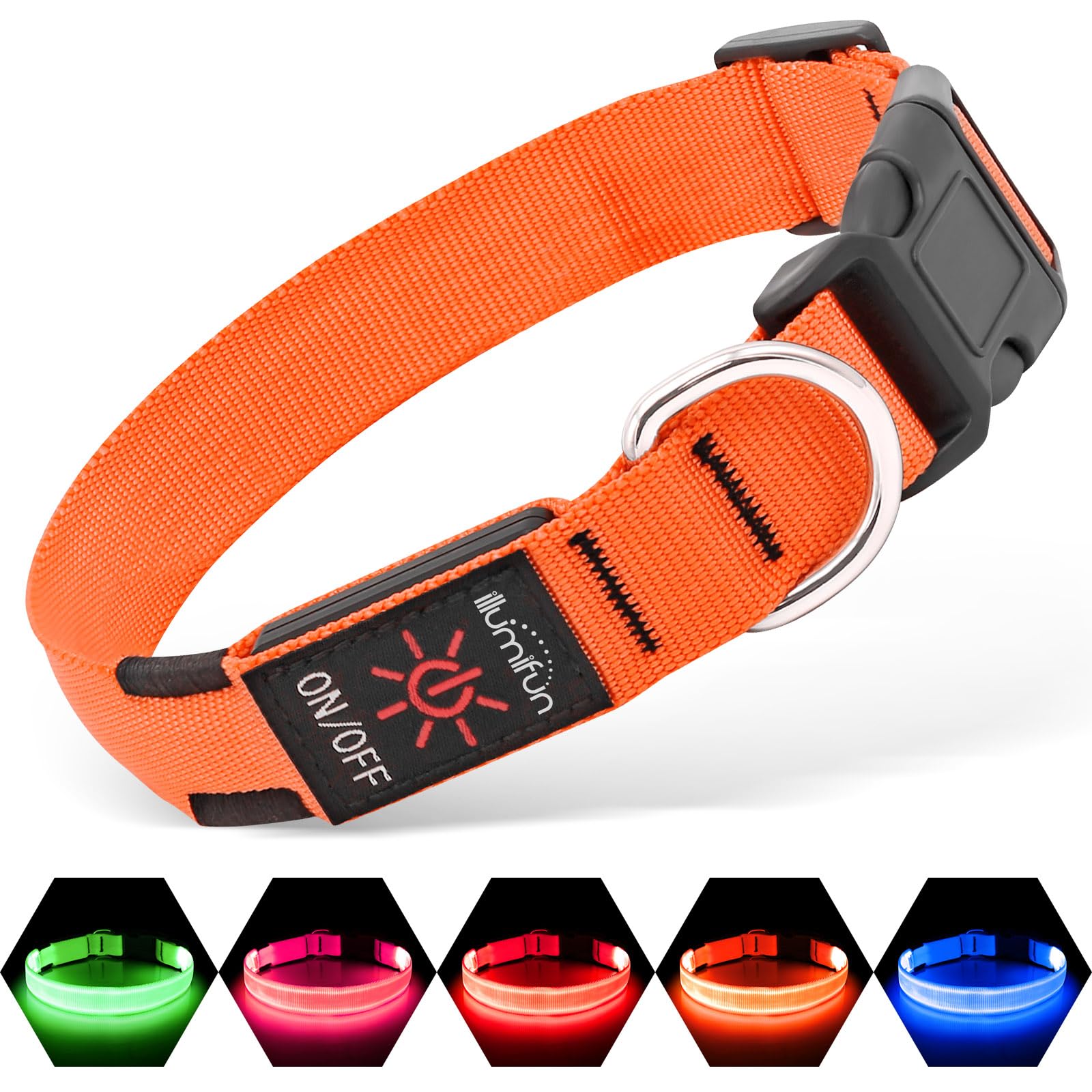 Illumifun Led Dog Collar, Adjustable Glowing Pet Safety Collar, Usb Rechargeable Light Up Collars For Your Dogs Walking At Night (Orange, Small)