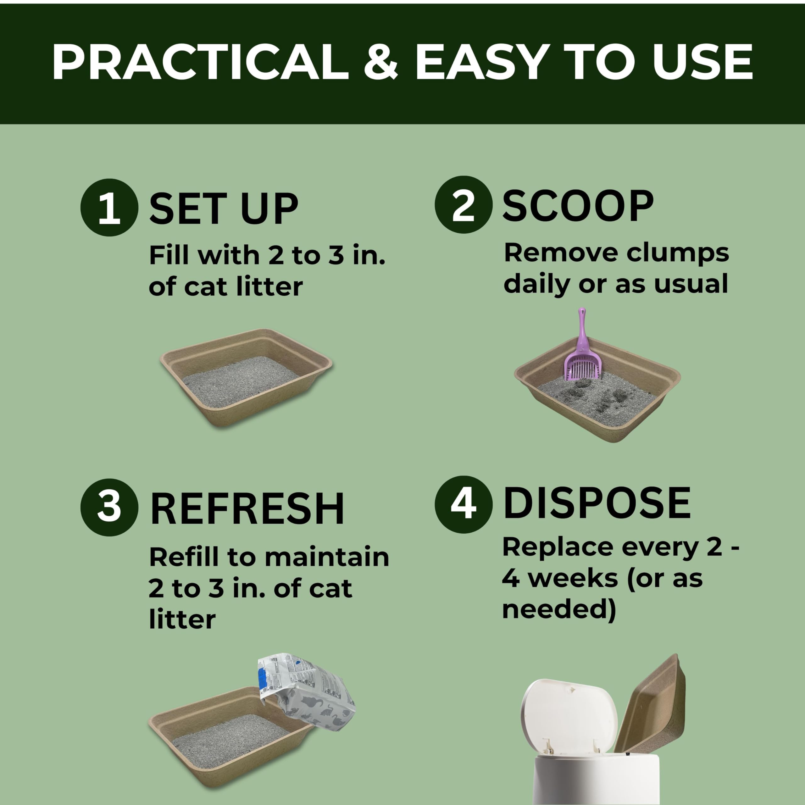 Disposable Litter Boxes For Cats | 6-Pack, Large Size | Rigid, Sturdy And Leakproof | Practical And Sustainable Liner Or Stand-A