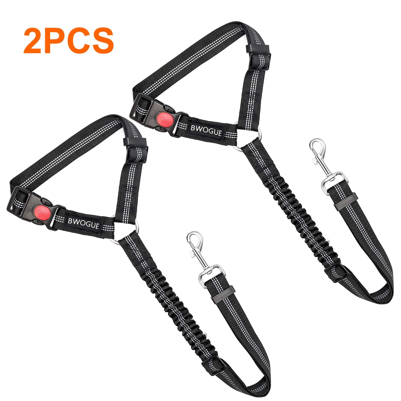 Bwogue 2 Packs Dog Cat Safety Seat Belt Strap Car Headrest Restraint Adjustable Nylon Fabric Dog Restraints Vehicle Seatbelts Ha
