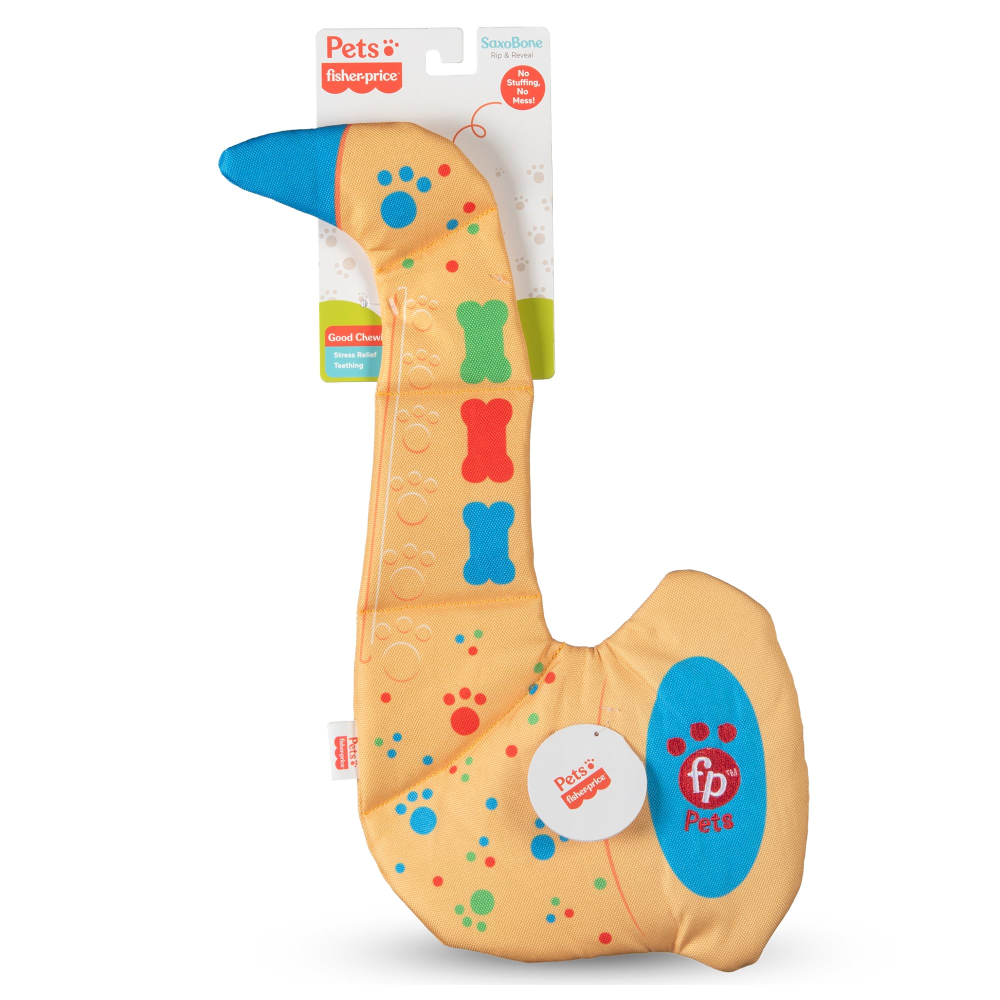 Fisher-Price for Pets SaxBone Rip and Reveal Dog Toy, Flattie Style Dog Toy with No Stuffing, Stuffing-Free Dog Toy, Bonus Toy I