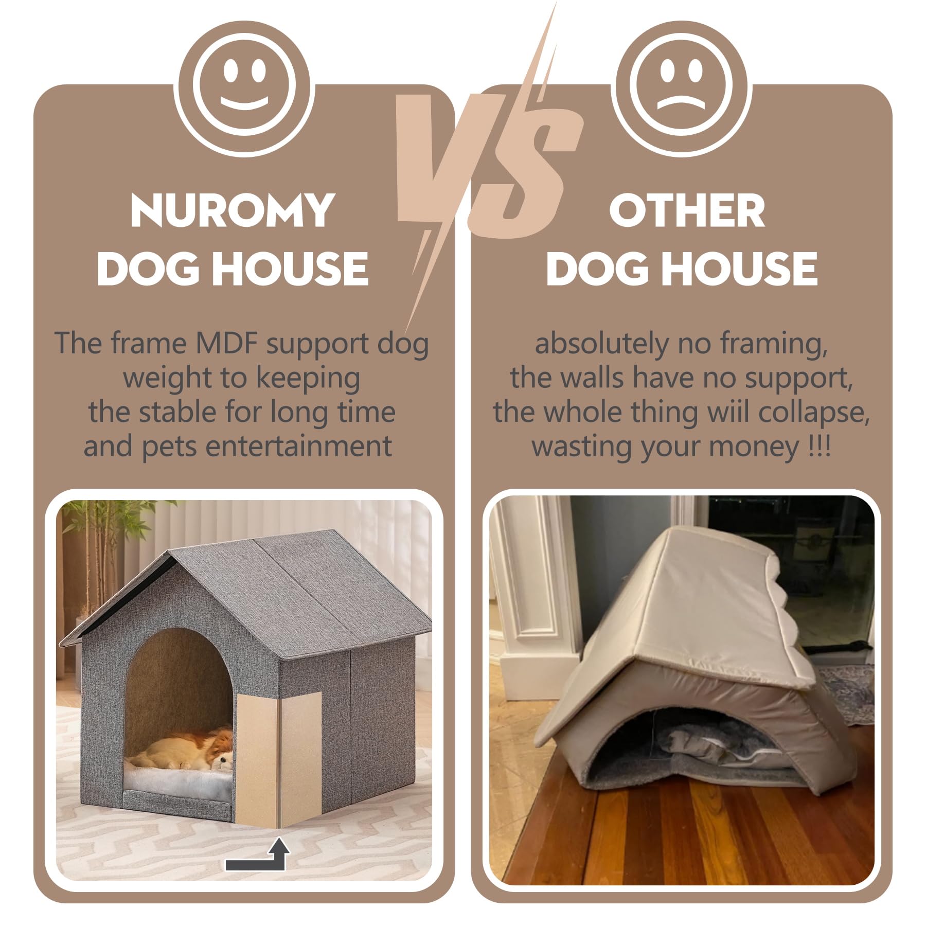 NUROMY Dog House Indoor,Inside Dog House with Washable Plush Cushion,Pet Puppy House Dog Bed for Small Dog,Indoor Cat House & Co