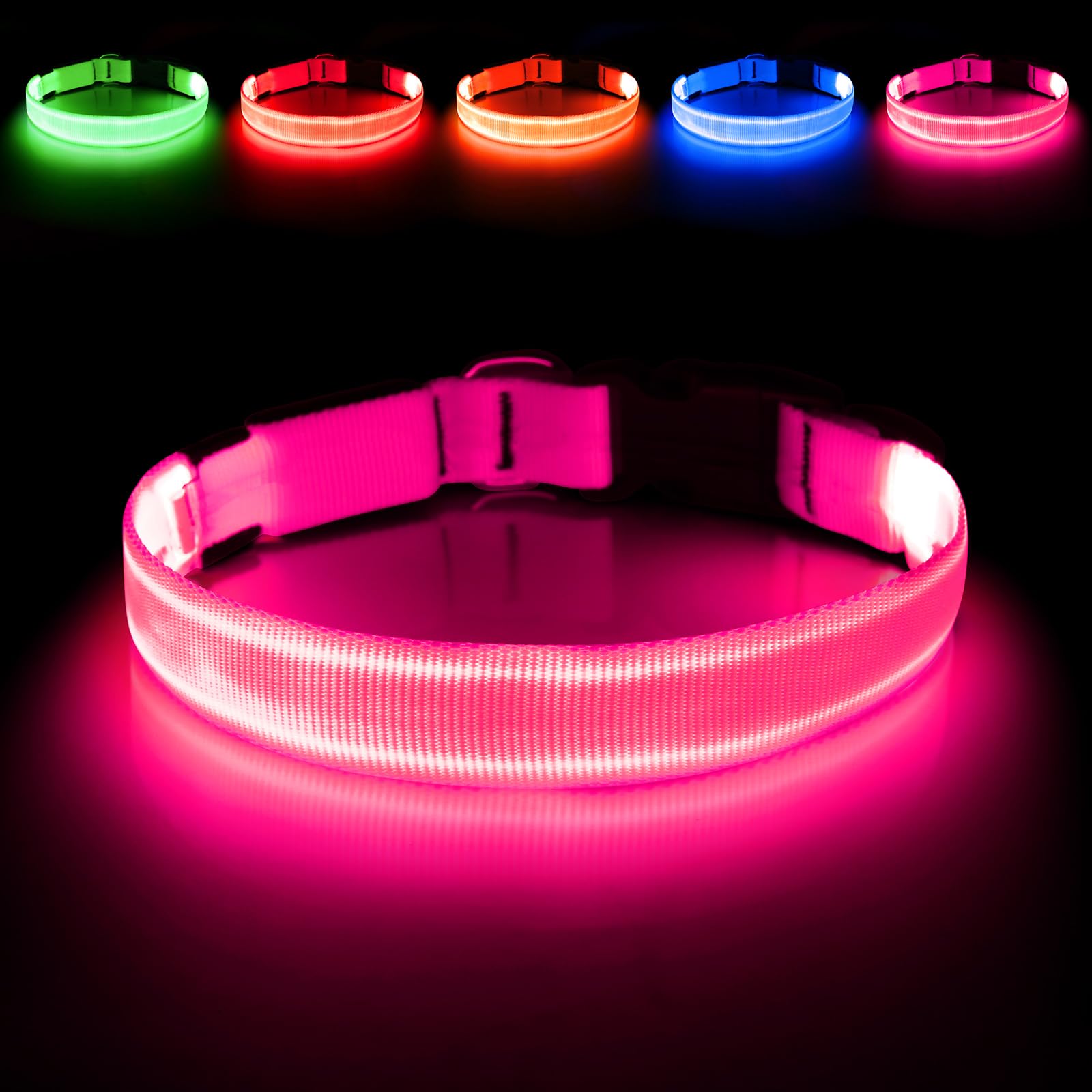 Illumifun LED Dog Collar - USB Rechargeable Light Up Dog Collar, Adjustable Safety Collar Light for Your Dogs Glow in The Dark (
