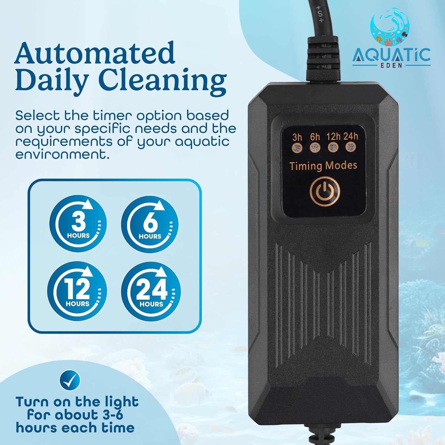 11W UV Light for Aquariums with 4 Timer Modes | UV-C Light for Sump Filters, Top & Bottom Filter Boxes, External Filter Chambers