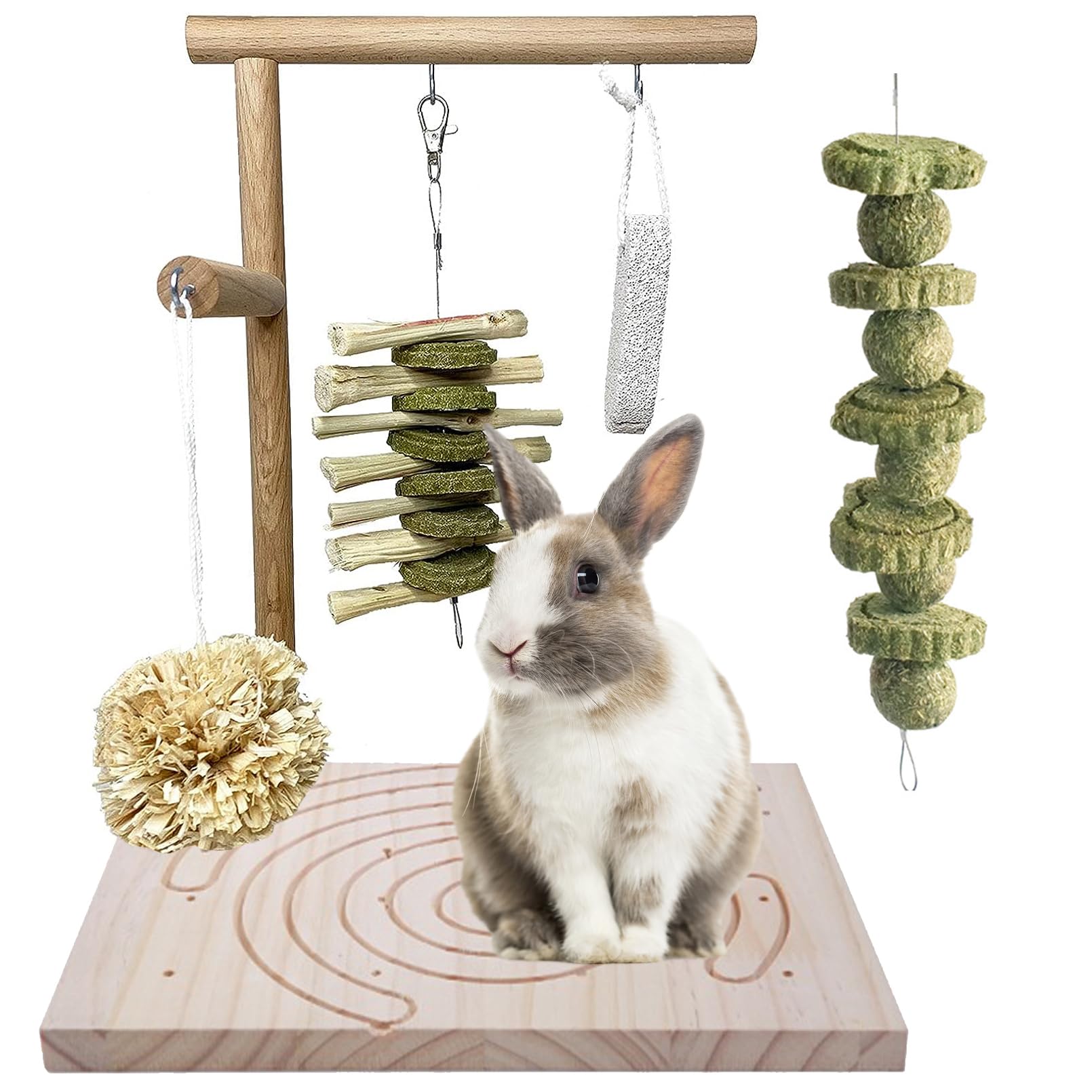 Kathson Wooden Rabbit Toys Scratching Pad Bunny Chew Toys For Small Animal Rabbits Guinea Pigs Chinchilla Hamsters