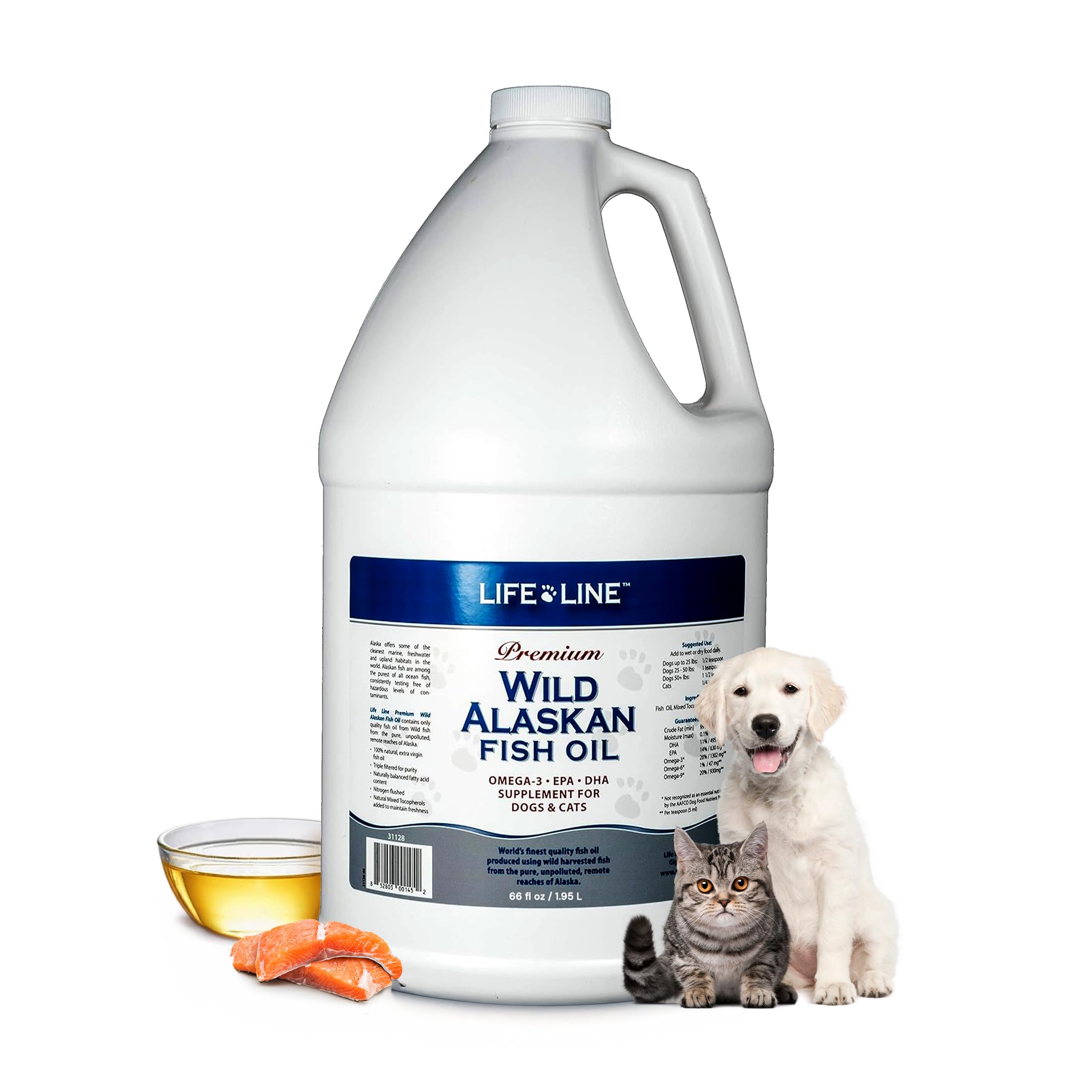 Life Line Pet Nutrition Wild Alaskan Fish Oil for Dogs & Cats, 66oz - Omega 3 Supplement for Skin, Coat, Brain & Heart Health
