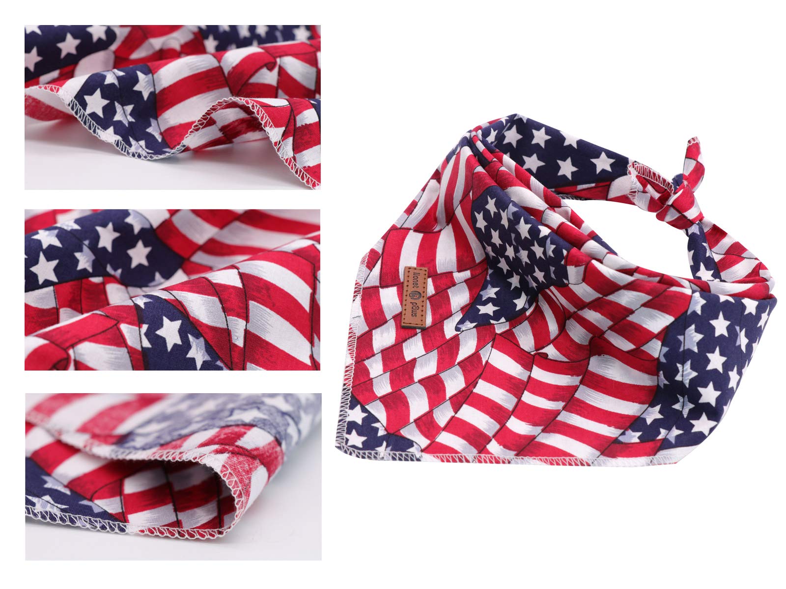 Lionet Paws 4Th Of July Dog Bandanas 2 Pack, American Flag Washable Dog Triangle Bibs Scarf Dog Kerchief,Adjustable Triangle Hol