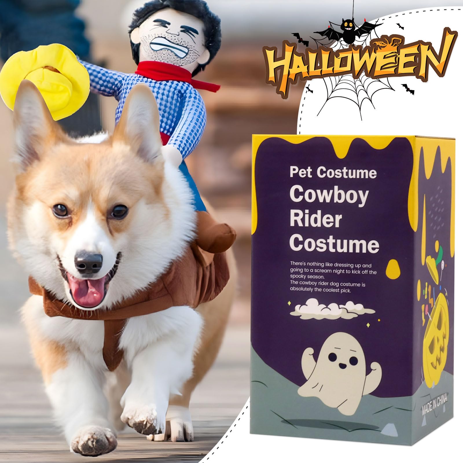 Nacoco Cowboy Rider Dog Costume For Dogs Clothes Knight Style With Doll And Hat For Halloween Day Pet Costume (S)