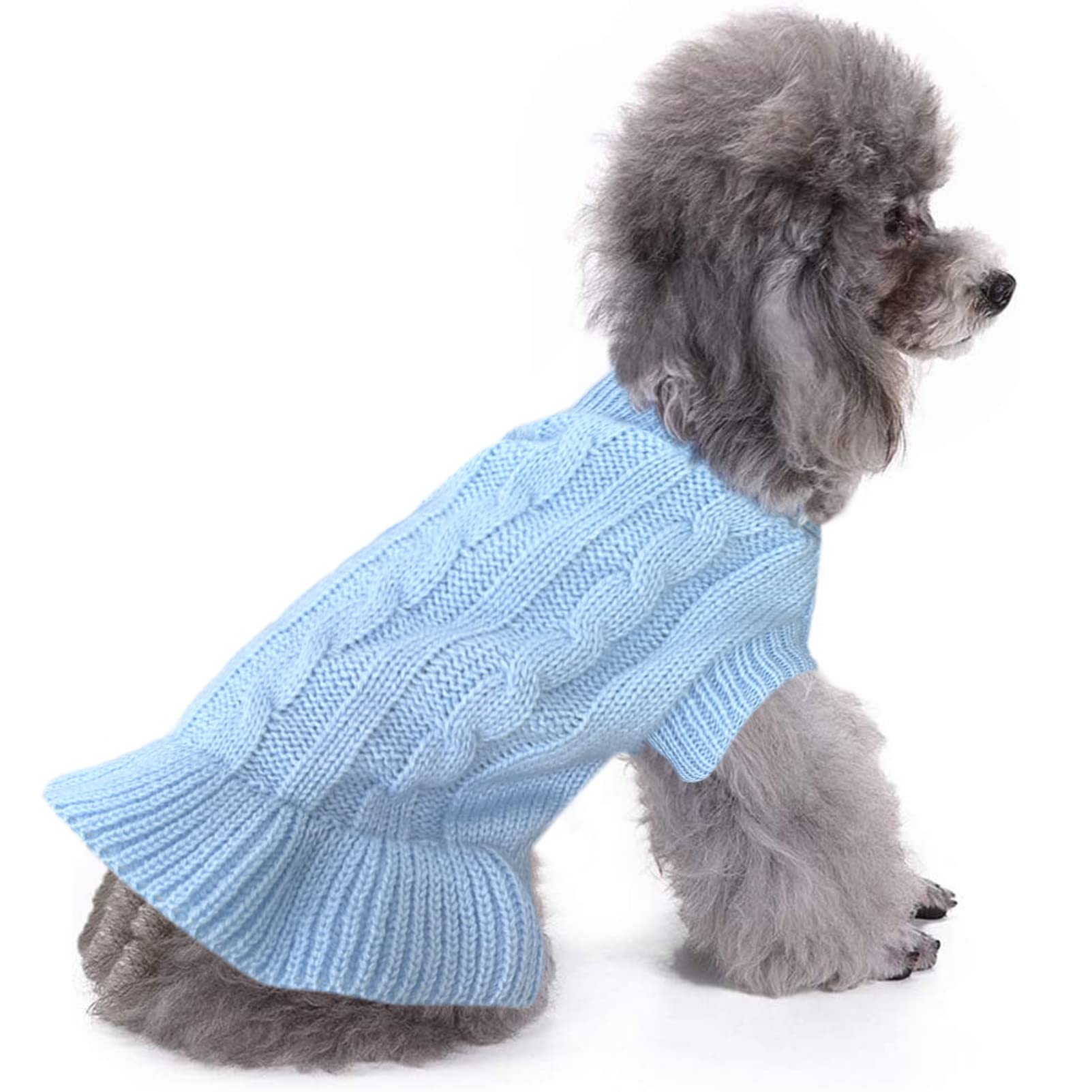 Chborchicen Small Dog Sweaters Knitted Pet Cat Warm Dog Sweatshirt Winter Clothes Kitten Puppy Sweater (Xs, Dress-Light Blue)