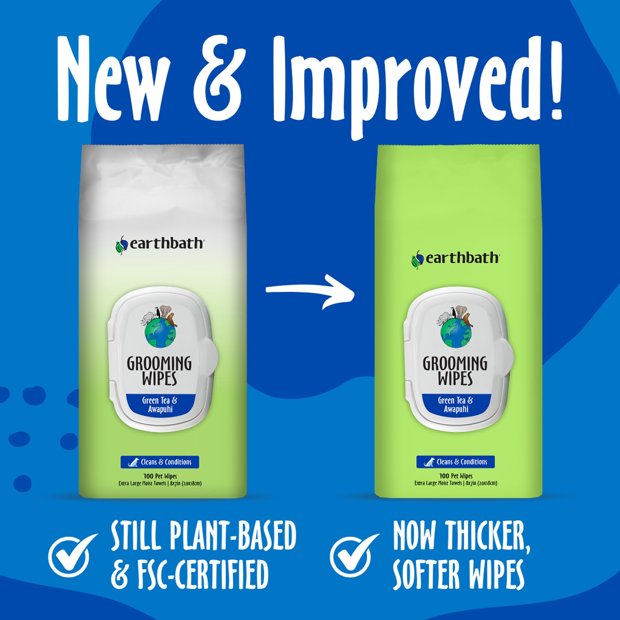 Earthbath, Green Tea & Awapuhi Grooming Wipes - Dog Wipes For Paws And Butt, Best Pet Wipes For Dogs & Cats, Made In Usa, Cruelt