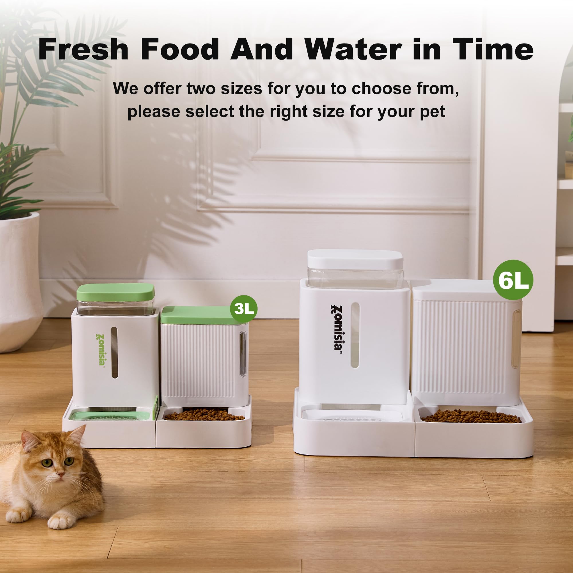 ZOMISIA Automatic Cat Feeder and Water Dispenser Set, 2 in 1 Gravity Cat Food Dispenser with 180 Degree Rotatable, Pet Self Feed