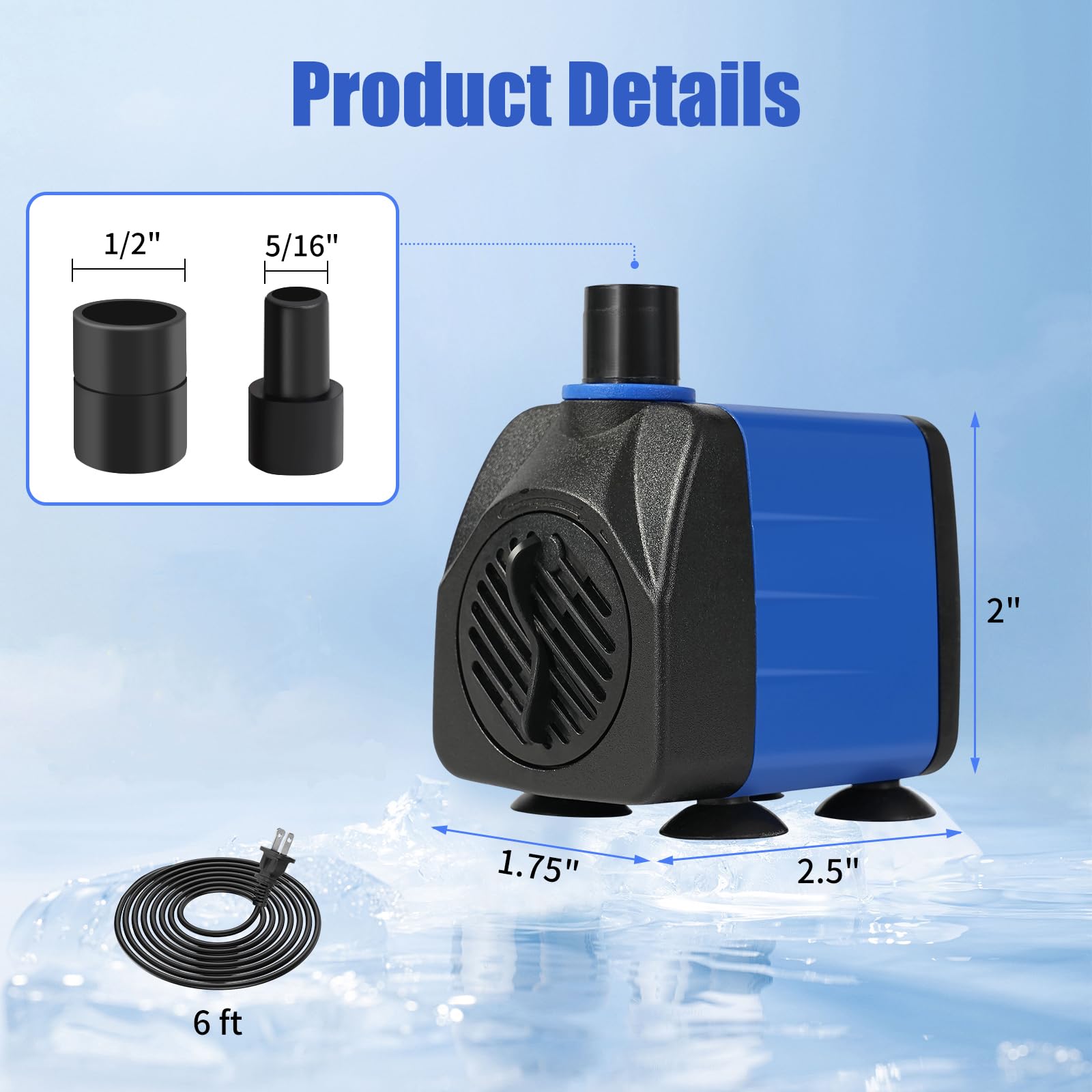 Aquaneat Submersible Water Pump, 160Gph Fountain Pump, Small Water Pump, Aquarium Pump For Fish Tank, Outdoor Water Fountain, Hydroponics, Pond