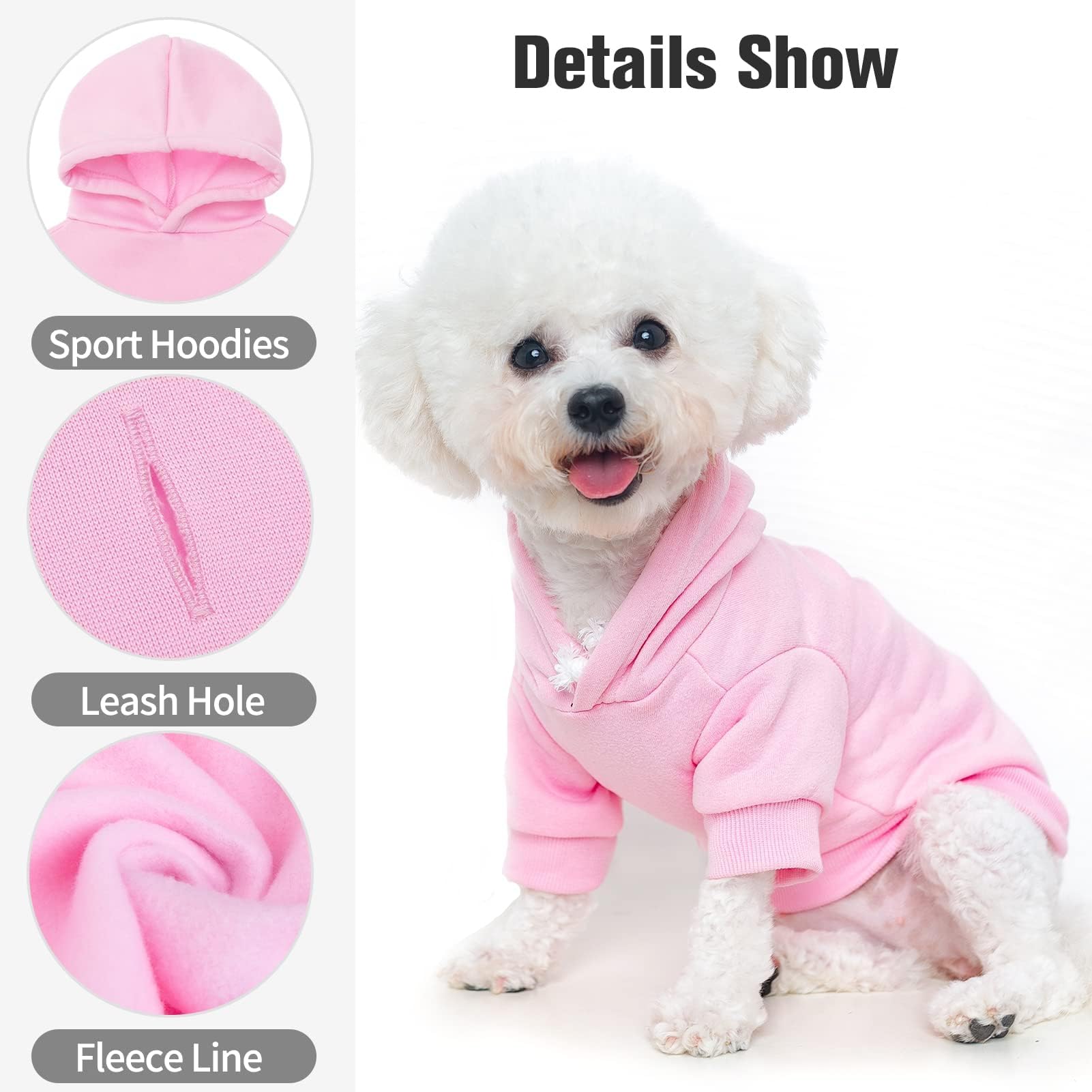 Bingpet Fleece Lined Dog Hoodies Fall Dog Puppy Sweatshirt Soft Warm Sweater Winter Hooded Clothes For Small Medium Large Dogs & Cats (#2 Pink(Plain), Small/Medium (Chest Girth 19'))