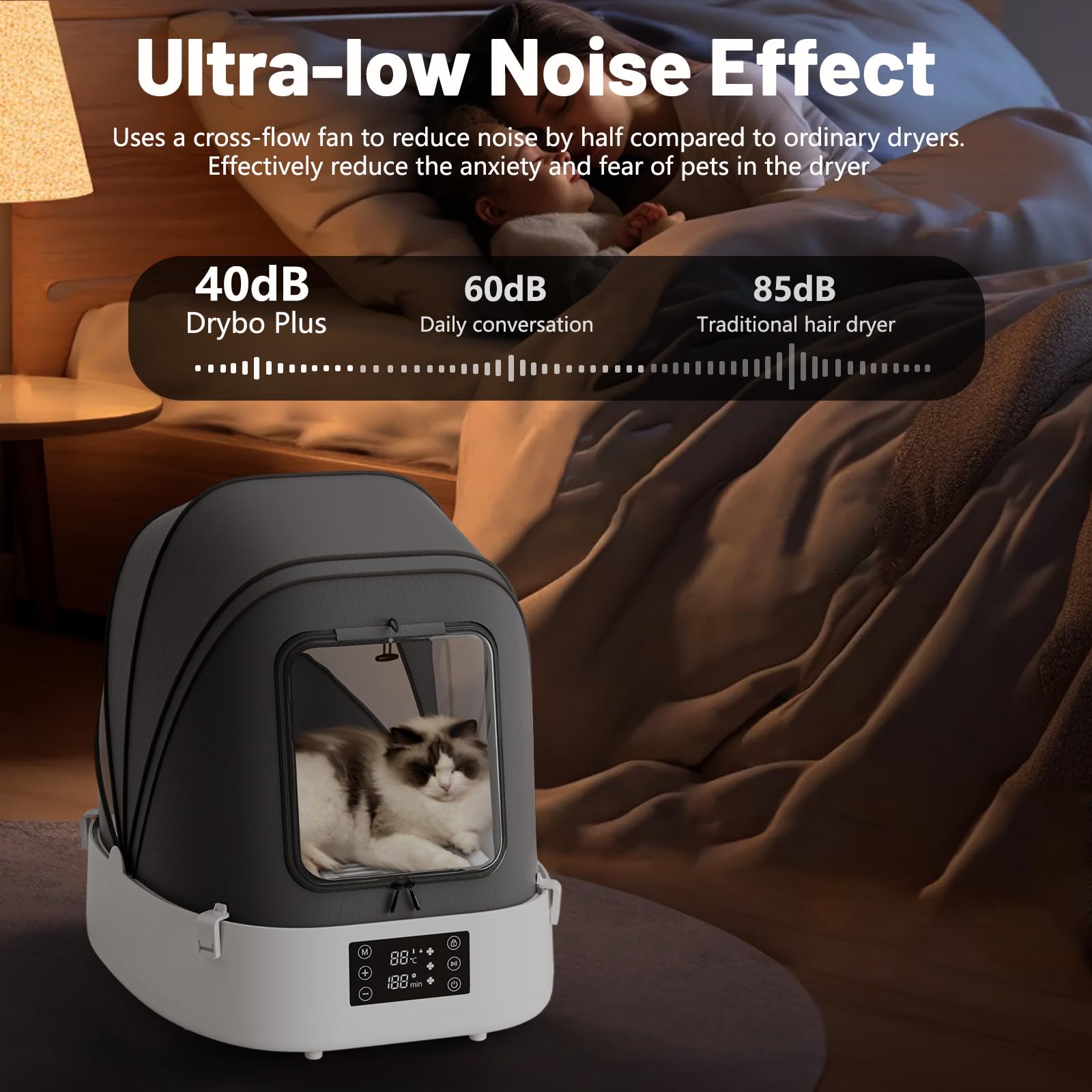 Automatic Pet Dryer Box, 60L Foldable, 360Quiet Airflow, Temperature/Time Control - Grooming Hair Blower For Dogs, Cats & Puppie