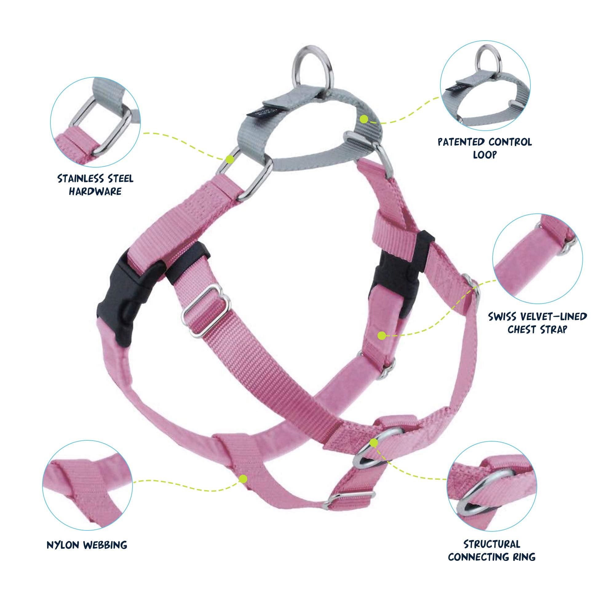 2 Hounds Design Freedom No Pull Dog Harness, Adjustable Harness And Leash Set, Easy Walking & Comfortable Control, Fits Small, Medium & Large Dogs, Solid Colors, Made In Usa, 1' Xxl, Rose