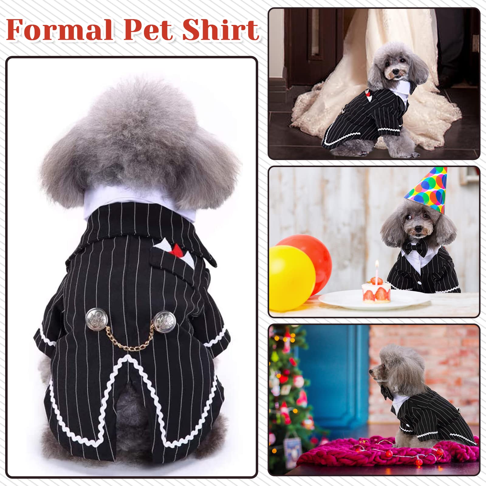 Dentrun Dog Tuxedo Costume With Bow Tie, Adjustable Wedding Halloween Party Suit For Small Medium Dogs, Puppy Formal Party Shirt For Birthday Cosplay, Dog Outfit Formal Attire (S-3Xl, 5-35Lbs)