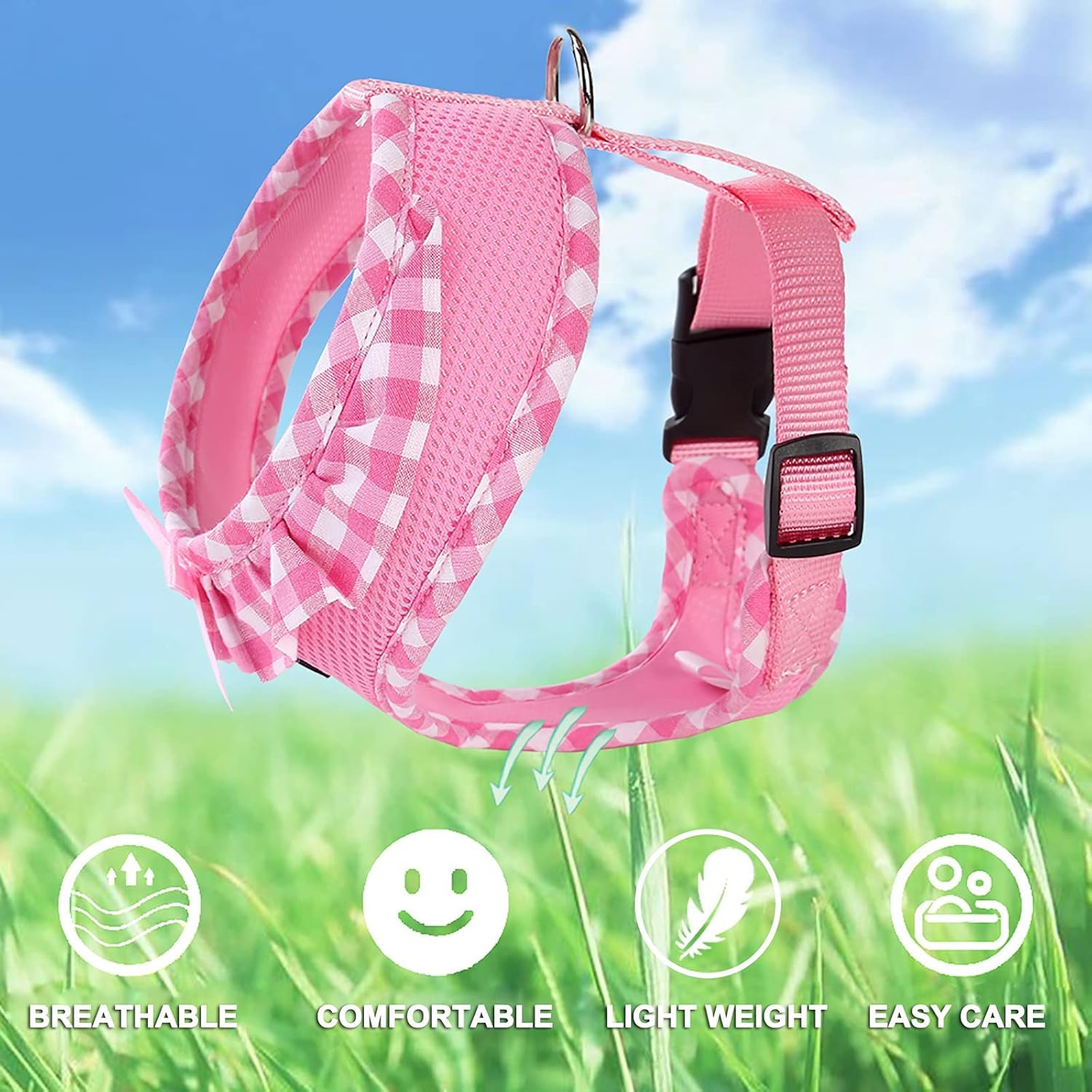 Superbuddy Upgraded Soft Mesh Dog Harness, Super Breathable Lightweight Pet Harnesses For Puppy Dogs Outdoor Walking, Pink And P